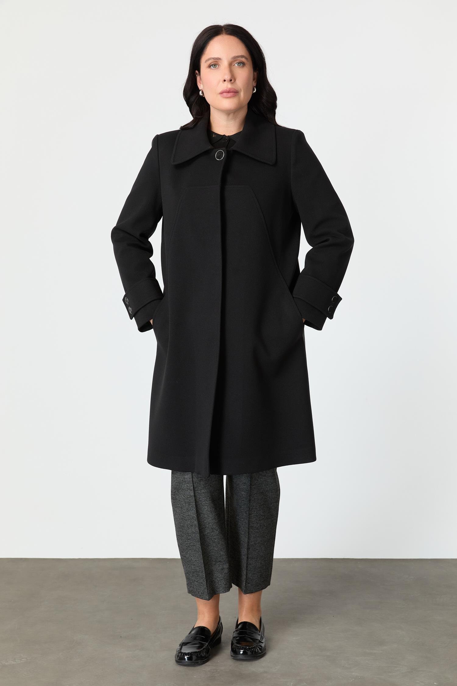 Büyük Beden Cep Detaylı Kaban-SİYAH