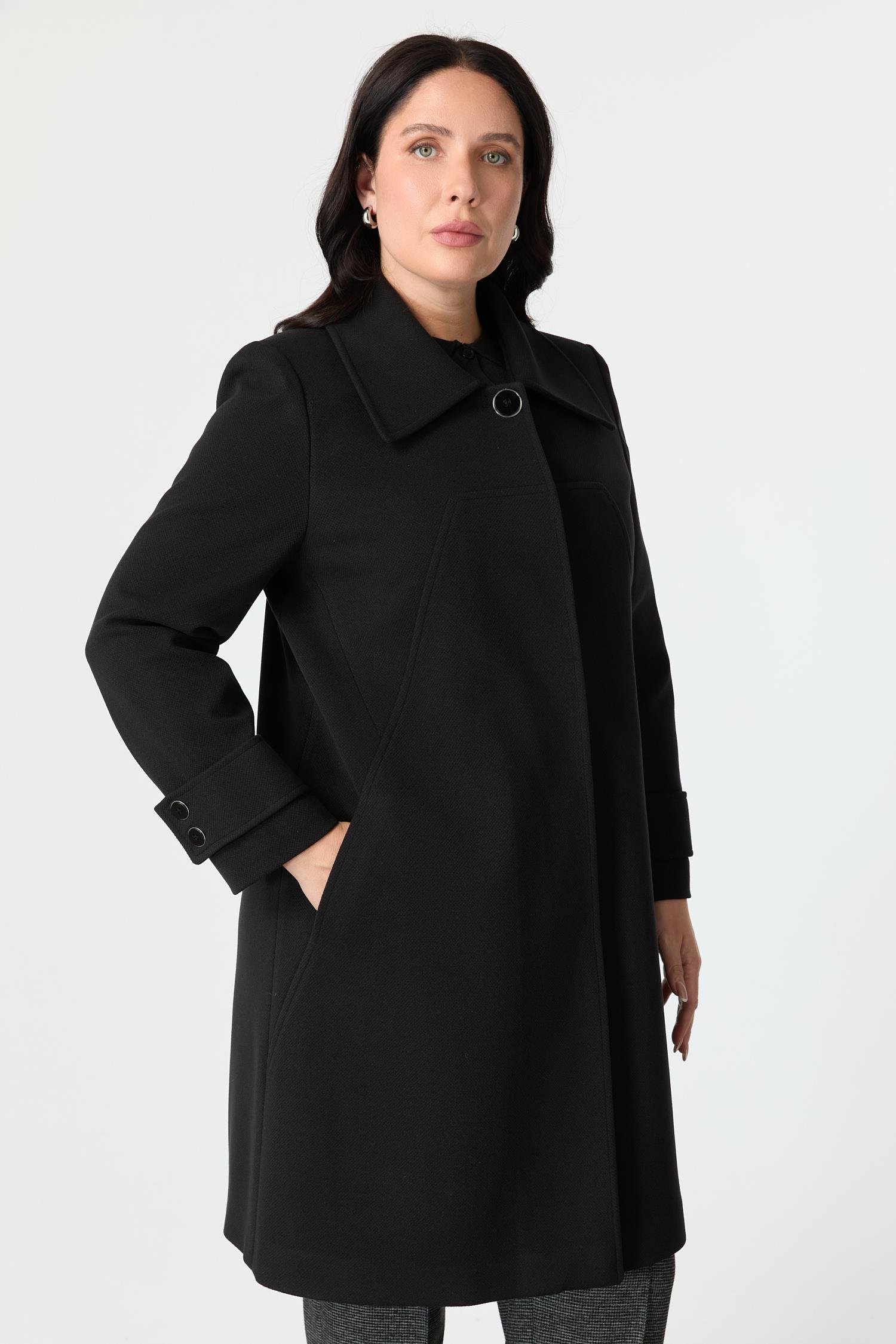 Büyük Beden Cep Detaylı Kaban-SİYAH