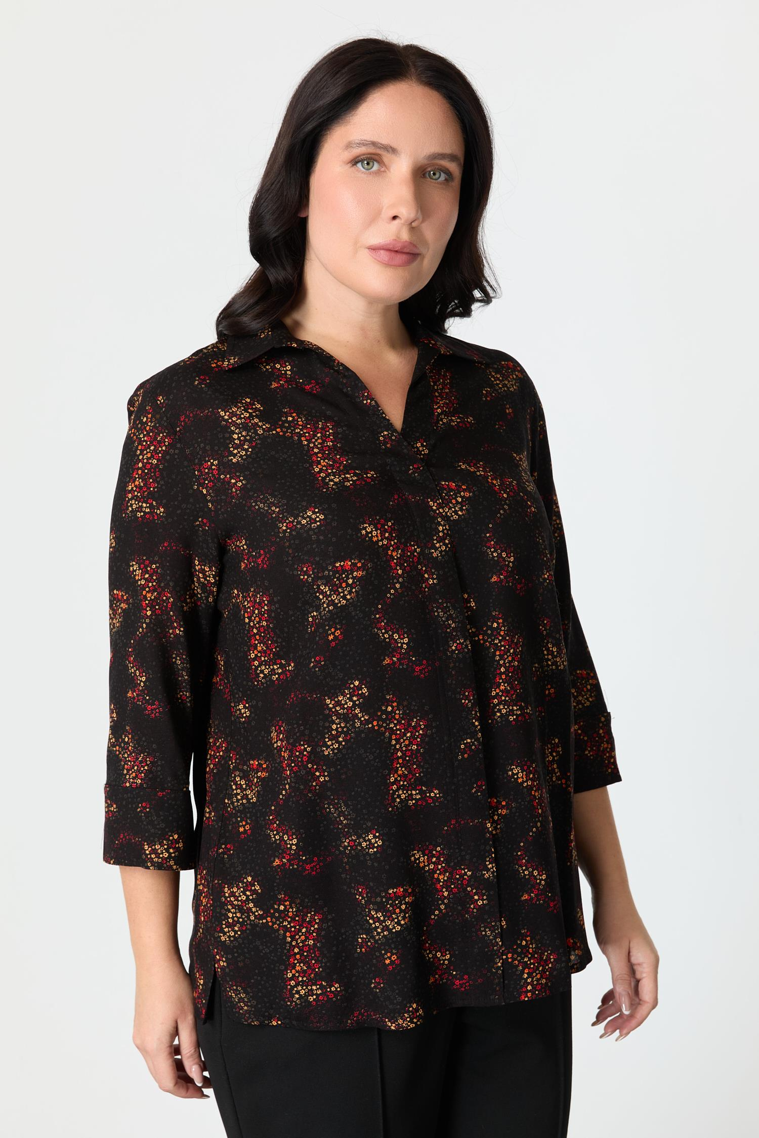 Büyük Beden Desenli Gömlek-KIRMIZI