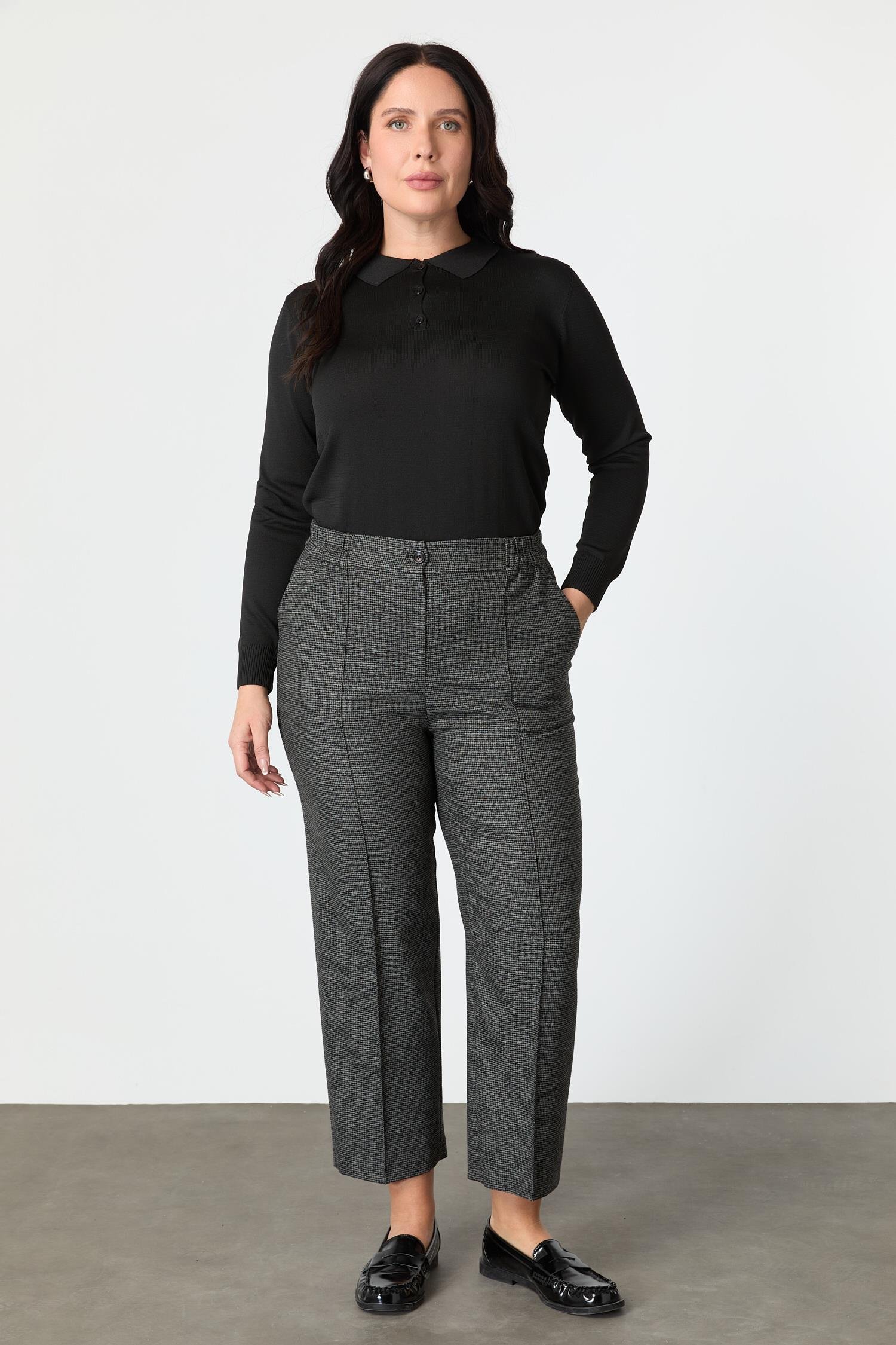 Büyük Beden Desenli Pantolon-SİYAH