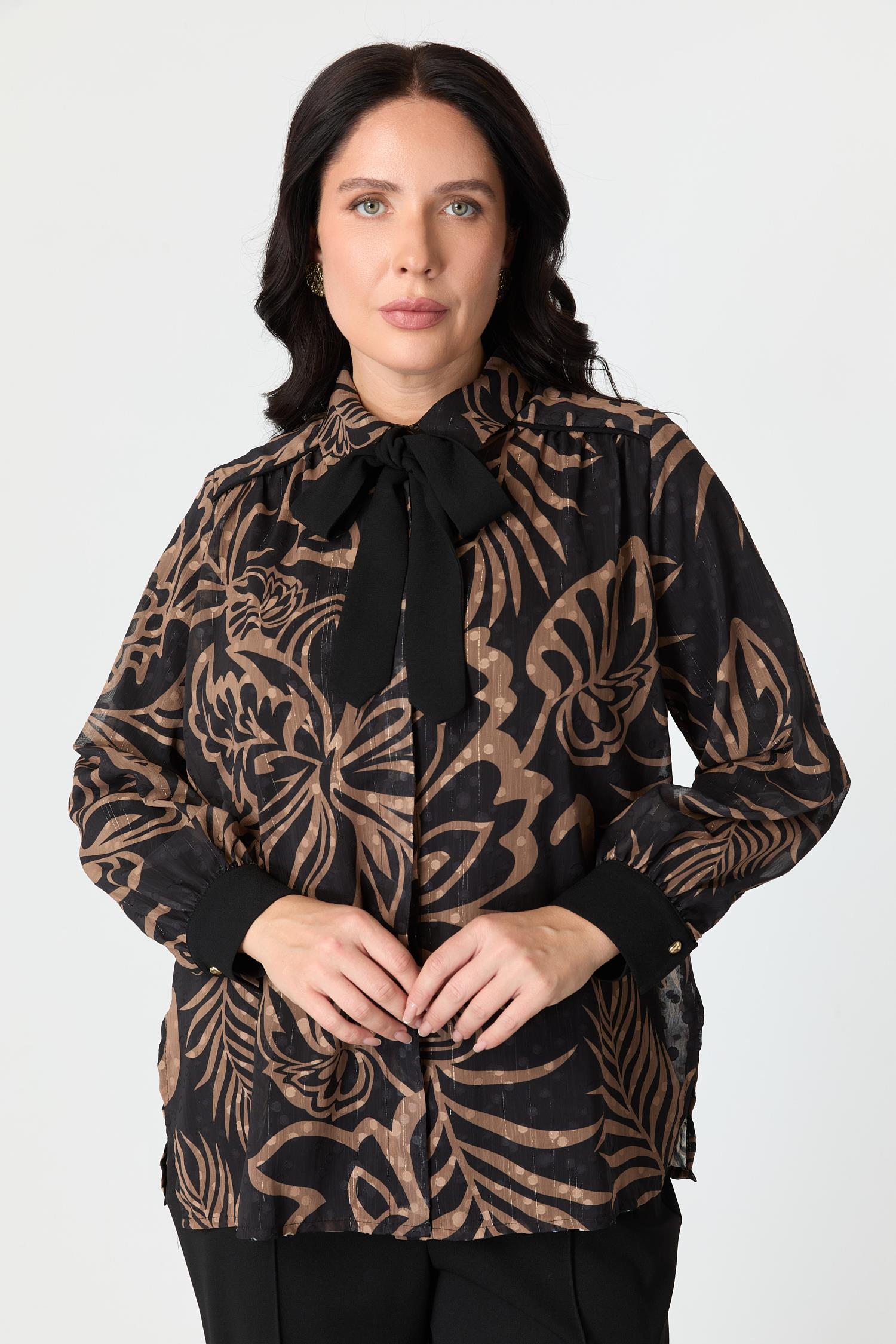 Büyük Beden Desenli Şifon Gömlek-