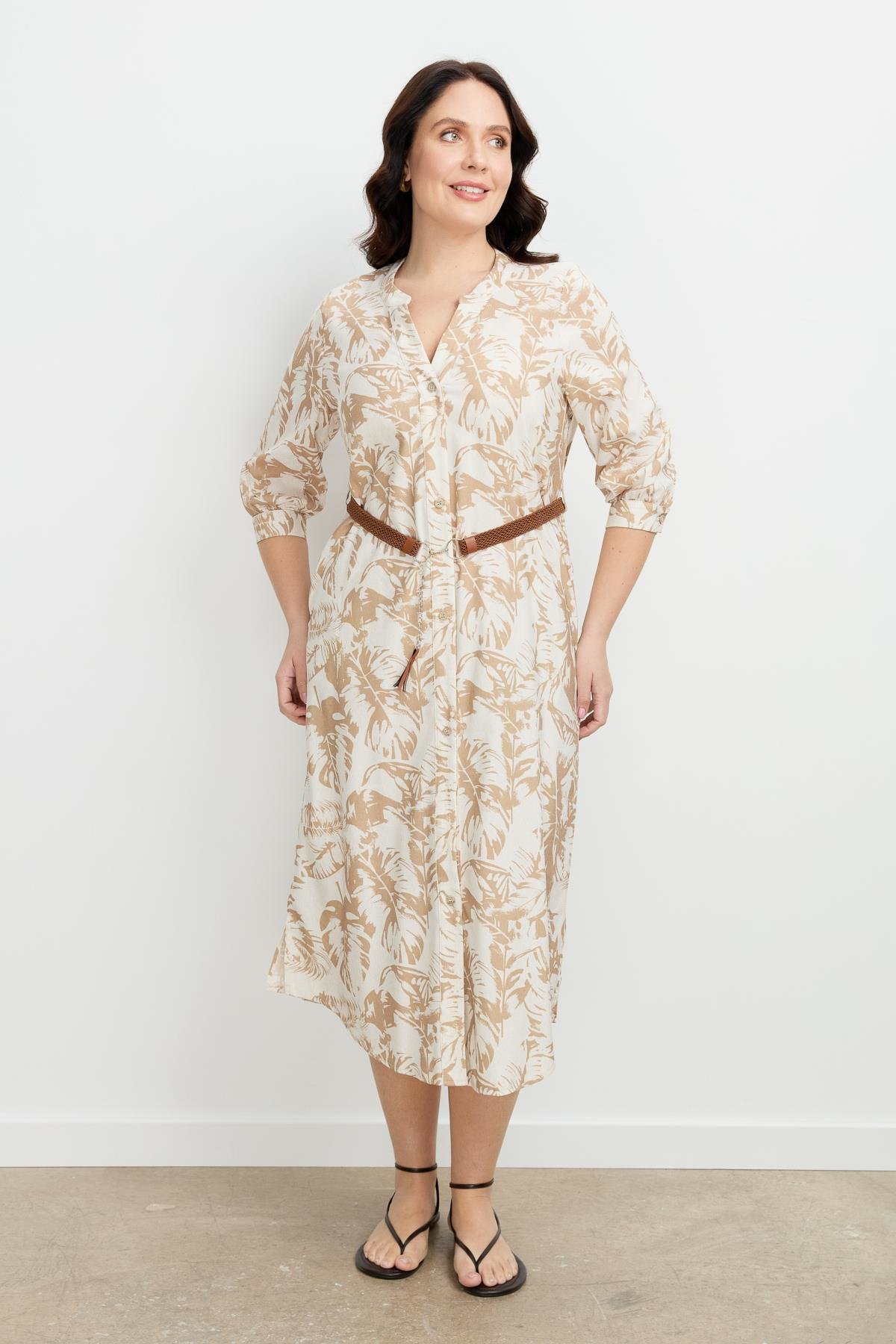 Büyük Beden Desenli Uzun Elbise-MOKKA