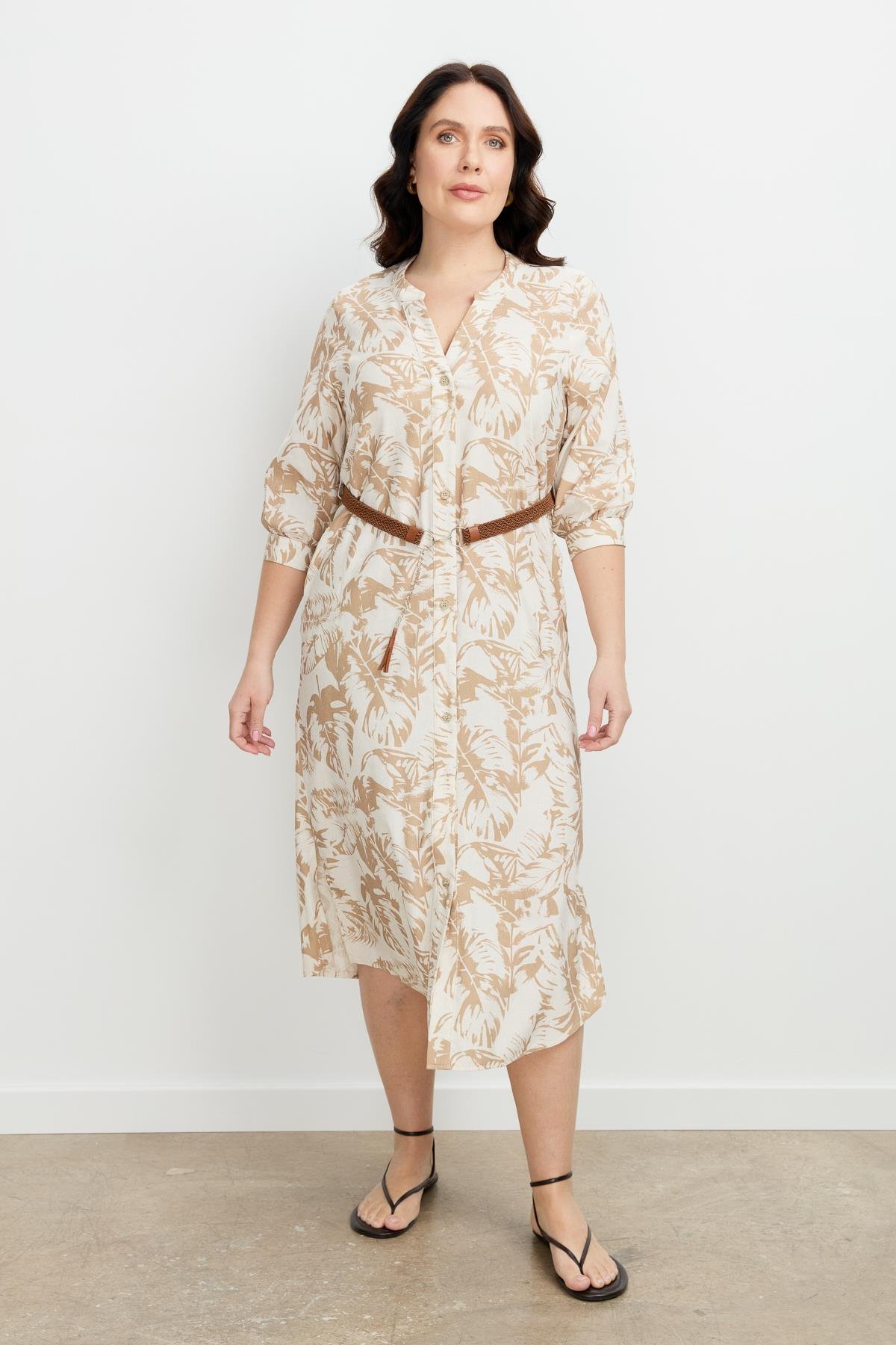 Büyük Beden Desenli Uzun Elbise-MOKKA