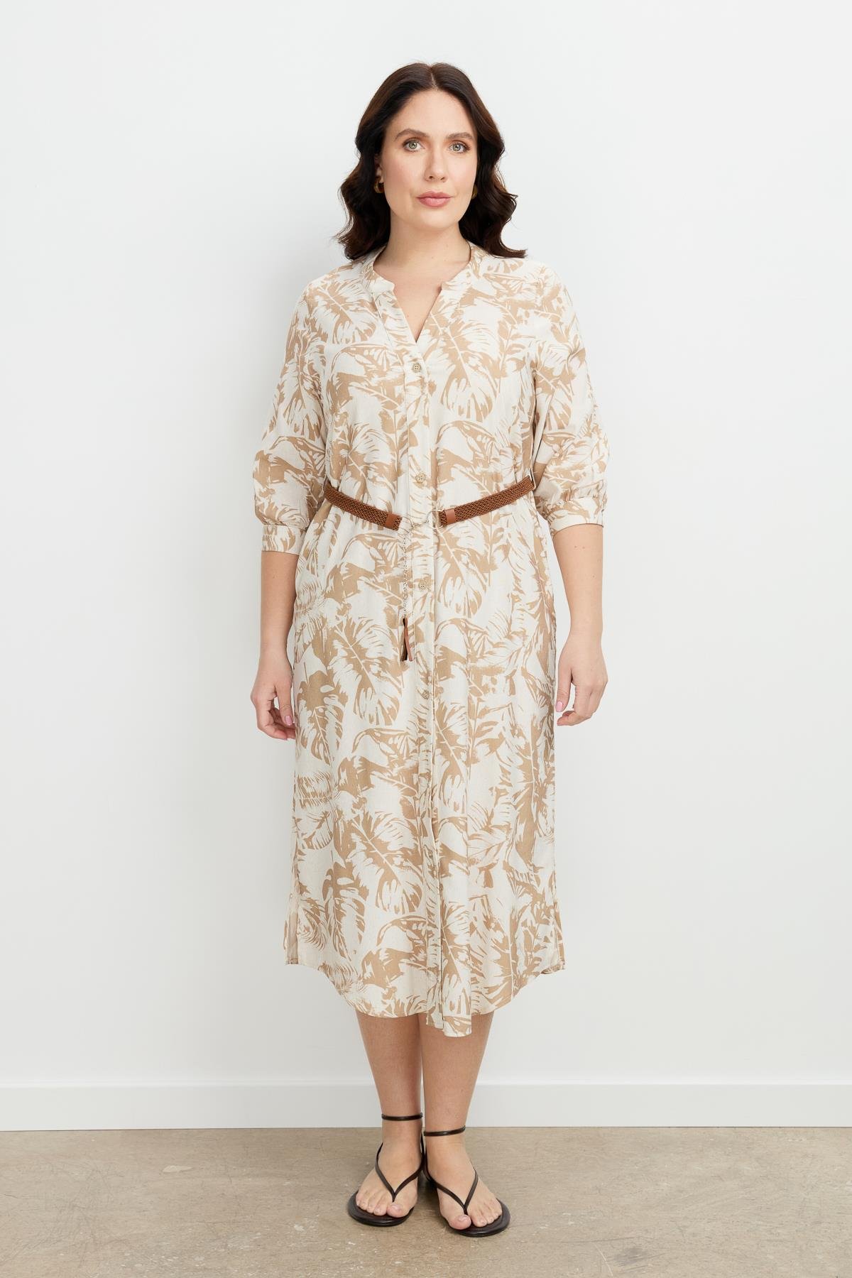 Büyük Beden Desenli Uzun Elbise-MOKKA