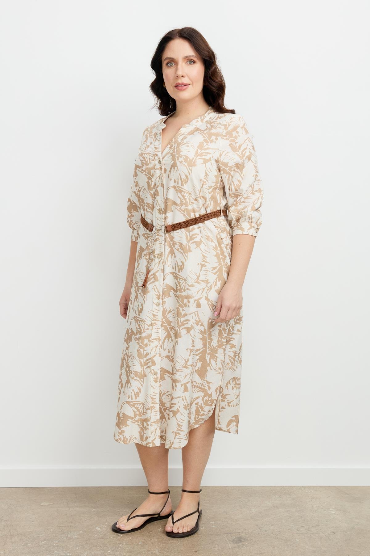 Büyük Beden Desenli Uzun Elbise-MOKKA