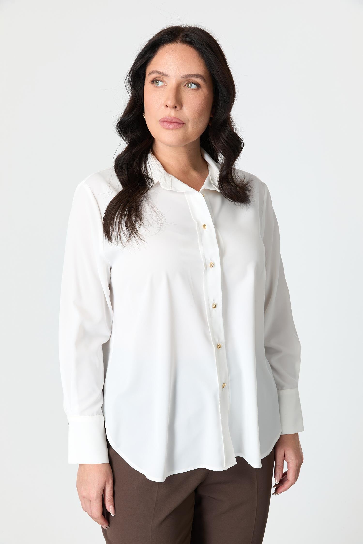 Büyük Beden Düğme Detay Gömlek-KEMIK