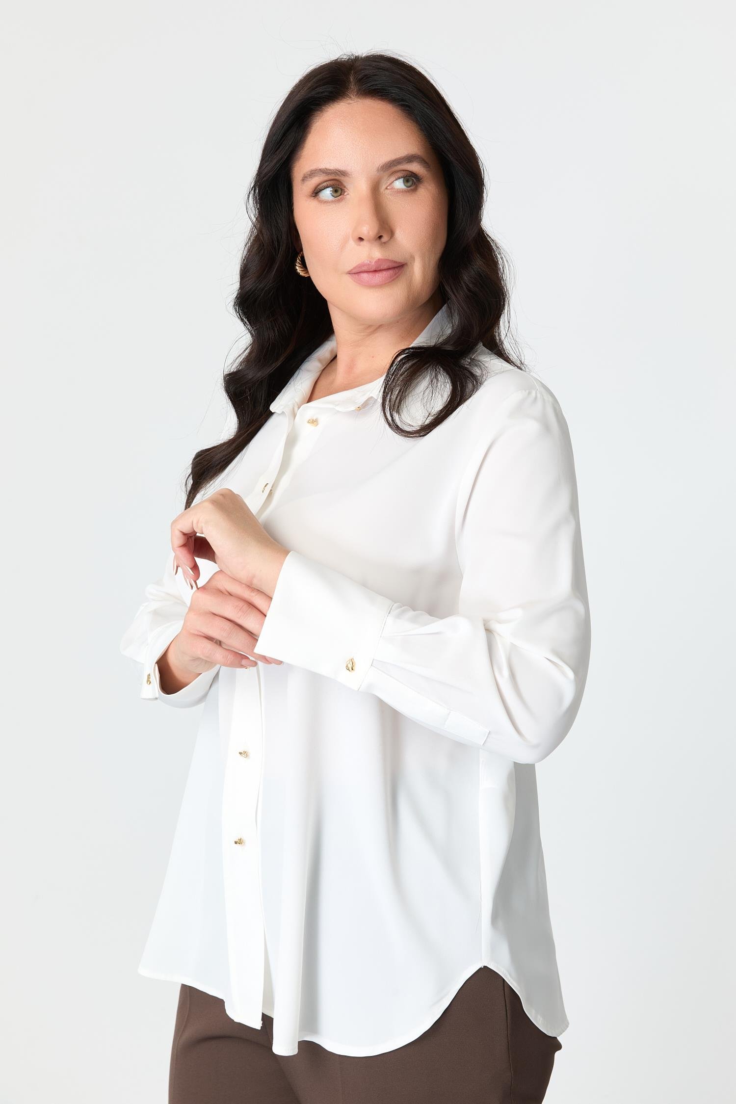 Büyük Beden Düğme Detay Gömlek-KEMIK