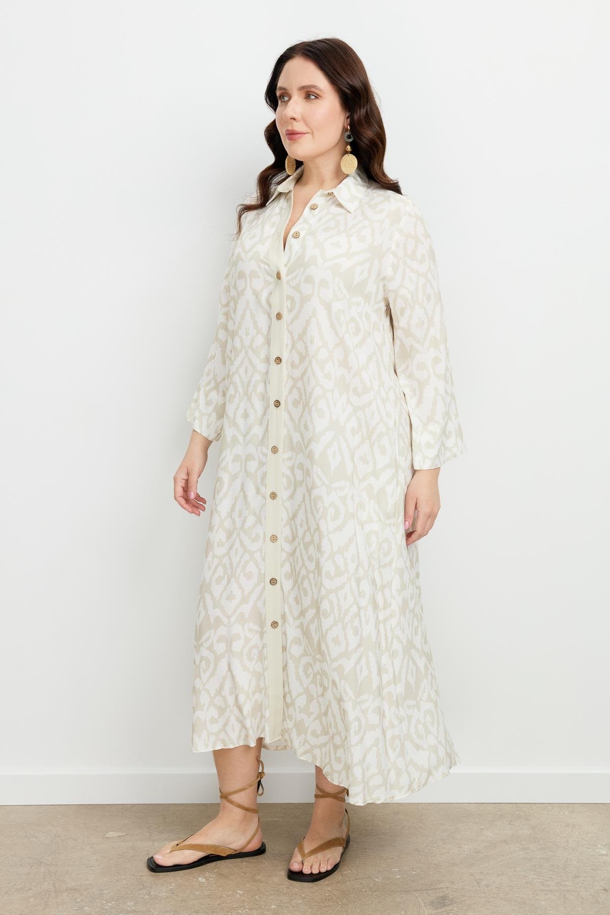 Büyük Beden Etnik Desen Elbise-VİZON