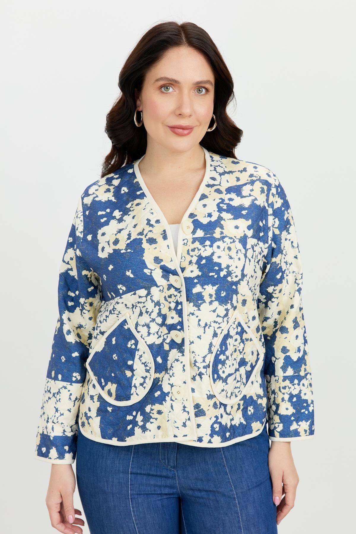 Büyük Beden Kapitone Ceket-MAVİ