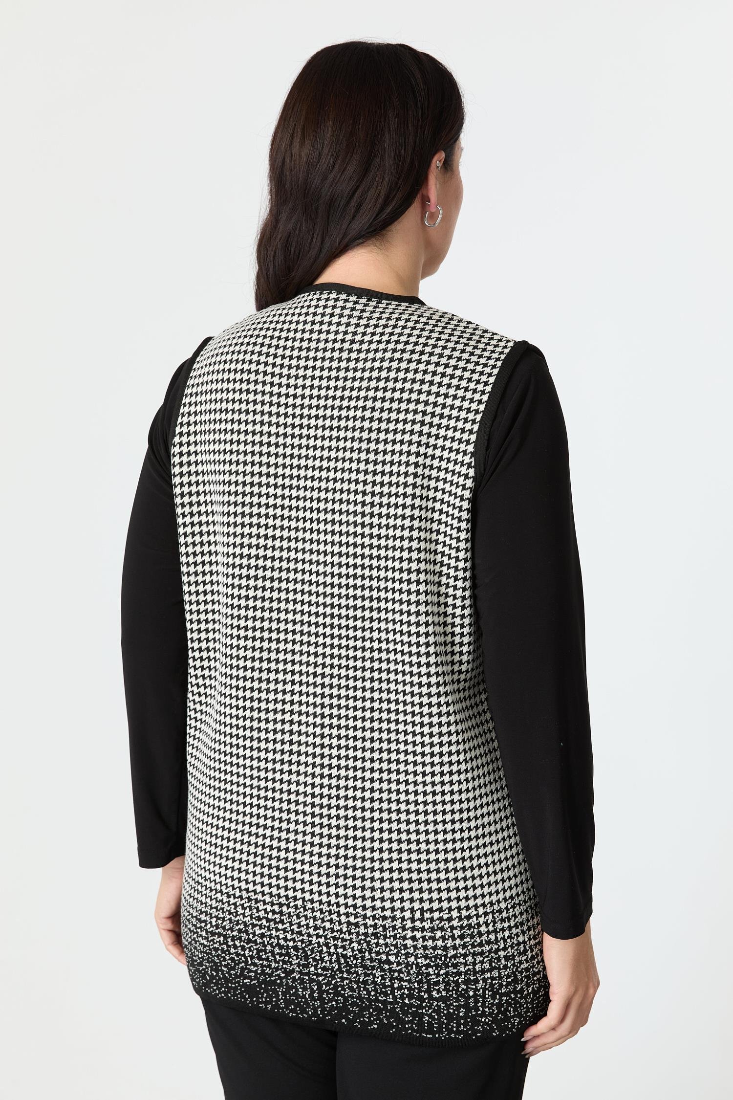 Büyük Beden Kazayağı Desenli Yelek-SİYAH