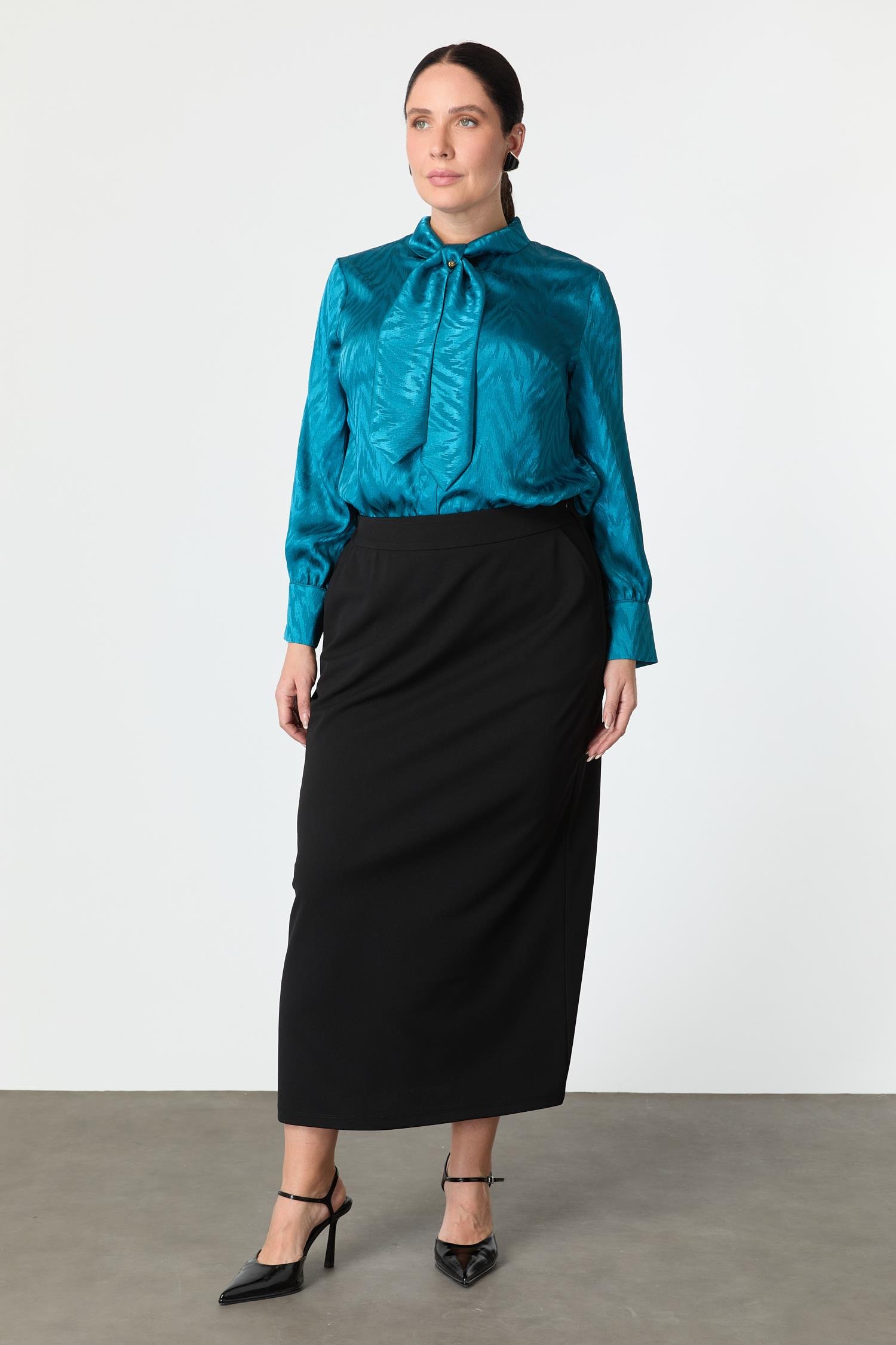 Büyük Beden Krep Etek-SİYAH