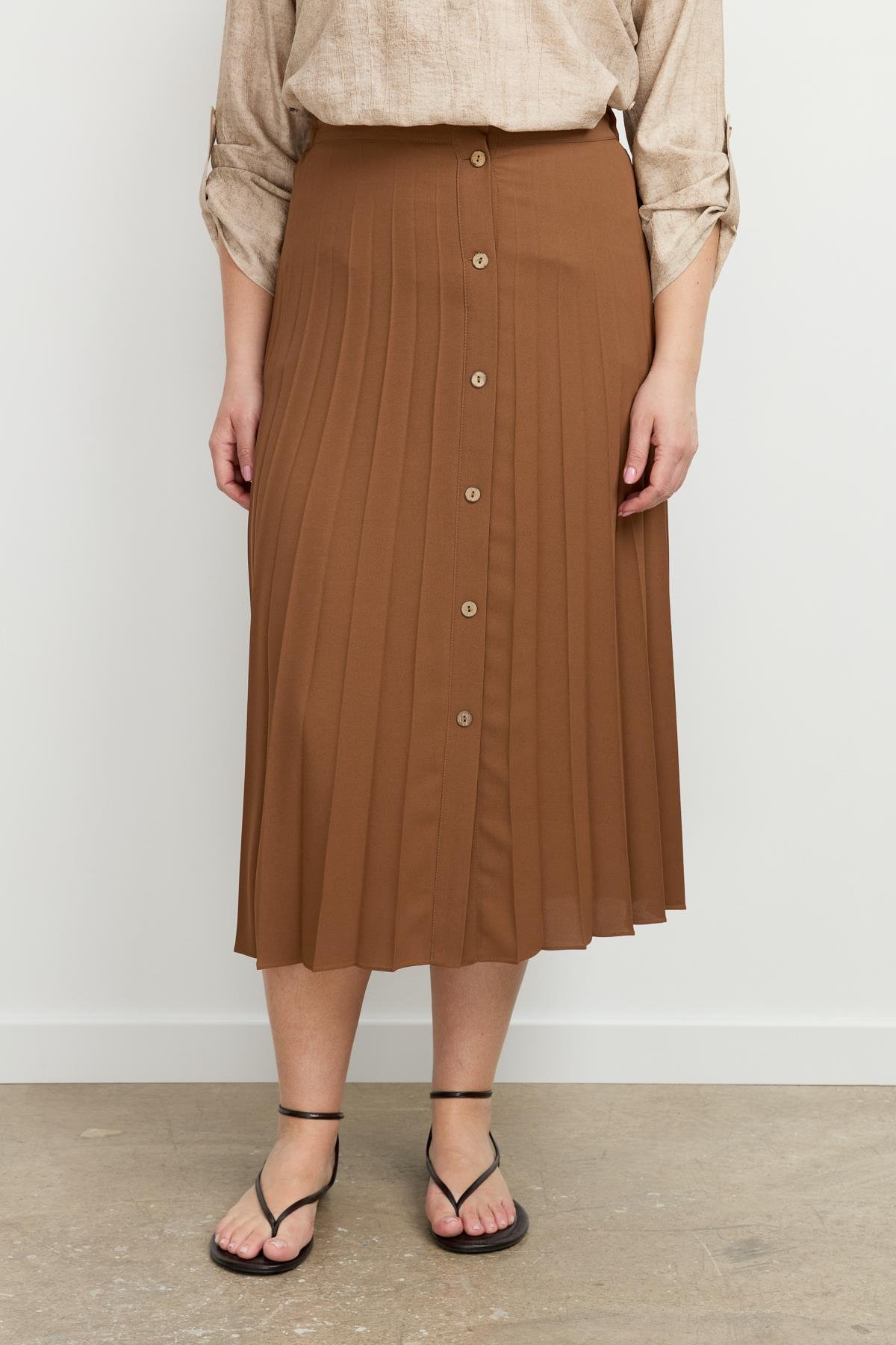 Büyük Beden Kristal Uzun Etek-A.KAHVE