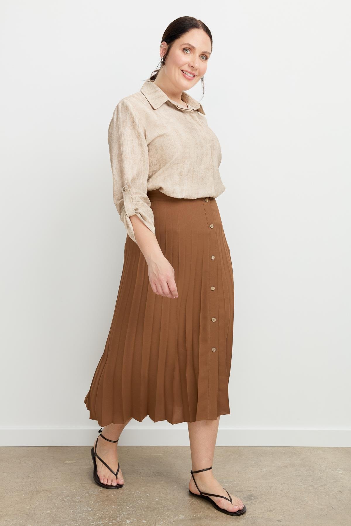 Büyük Beden Kristal Uzun Etek-A.KAHVE