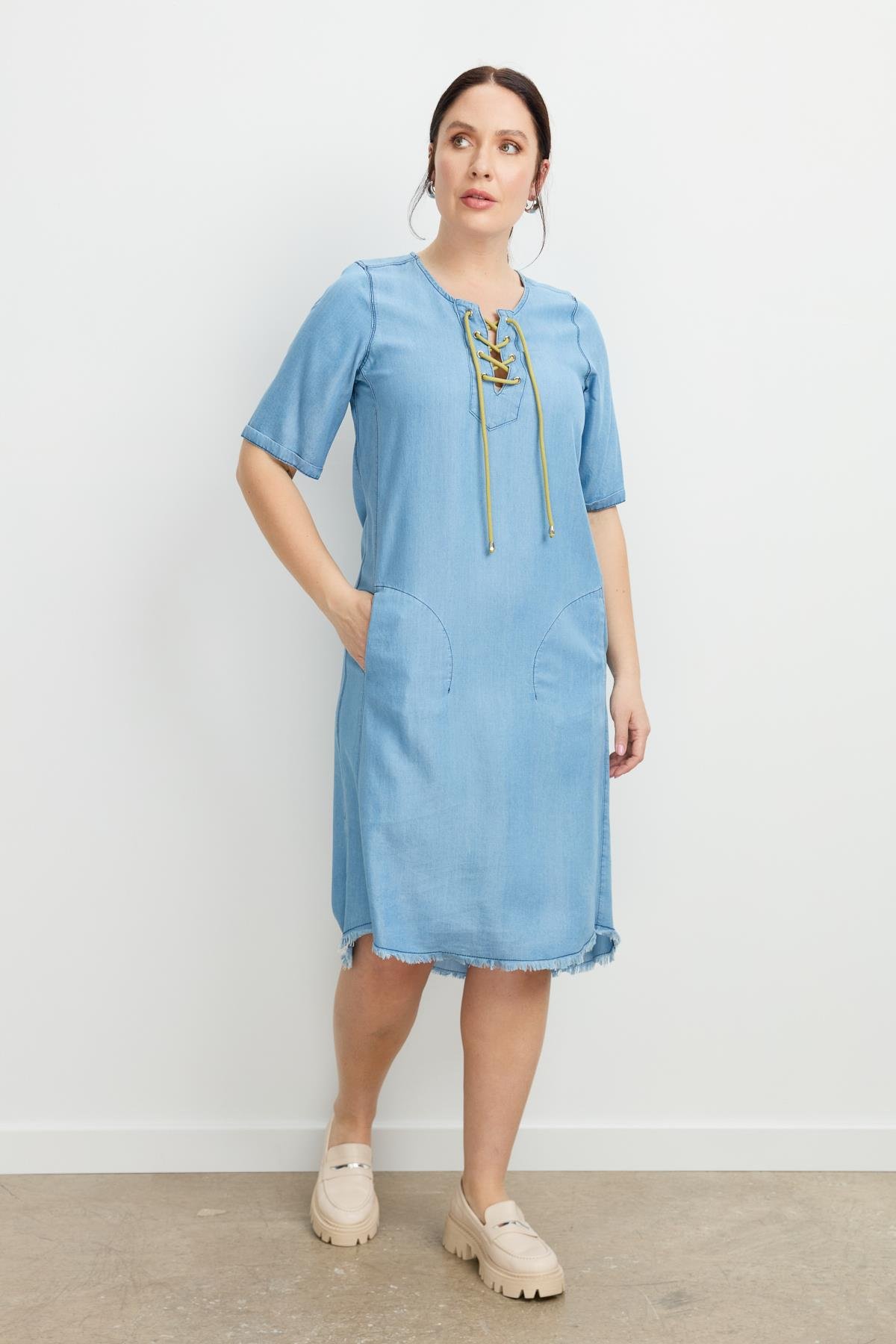 Büyük Beden Tensel Kot Elbise-A.MAVI