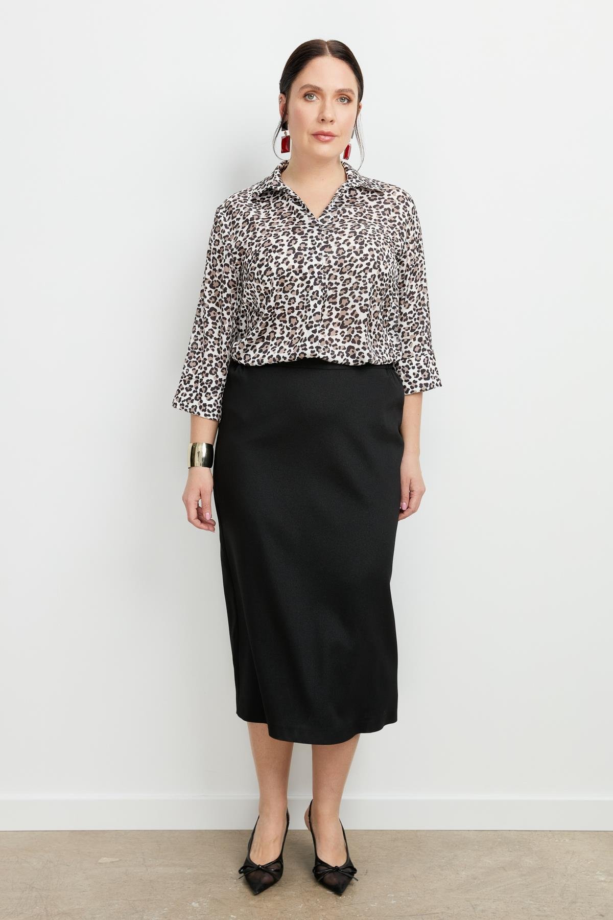 Büyük Beden Yanları Lastikli Etek-SİYAH