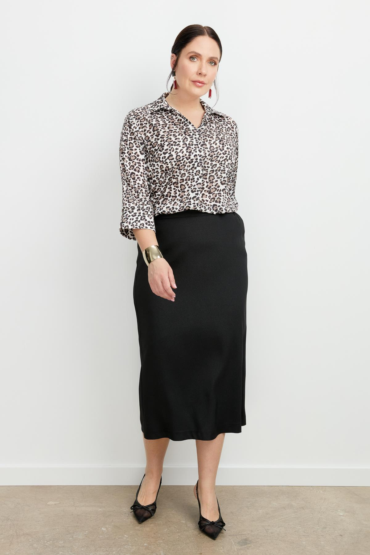 Büyük Beden Yanları Lastikli Etek-SİYAH