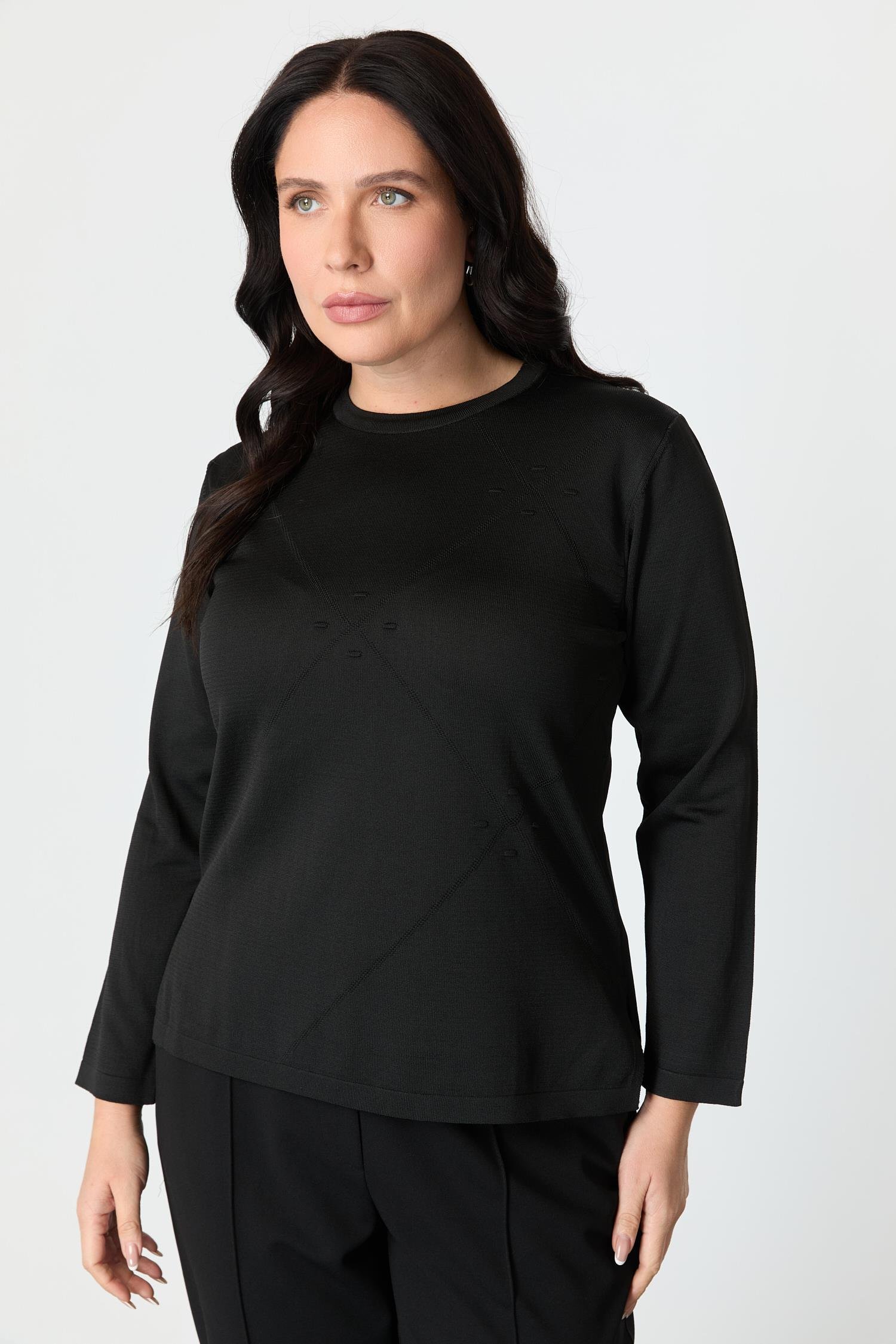 Büyük Beden Yuvarlak Yaka Triko kazak-SİYAH