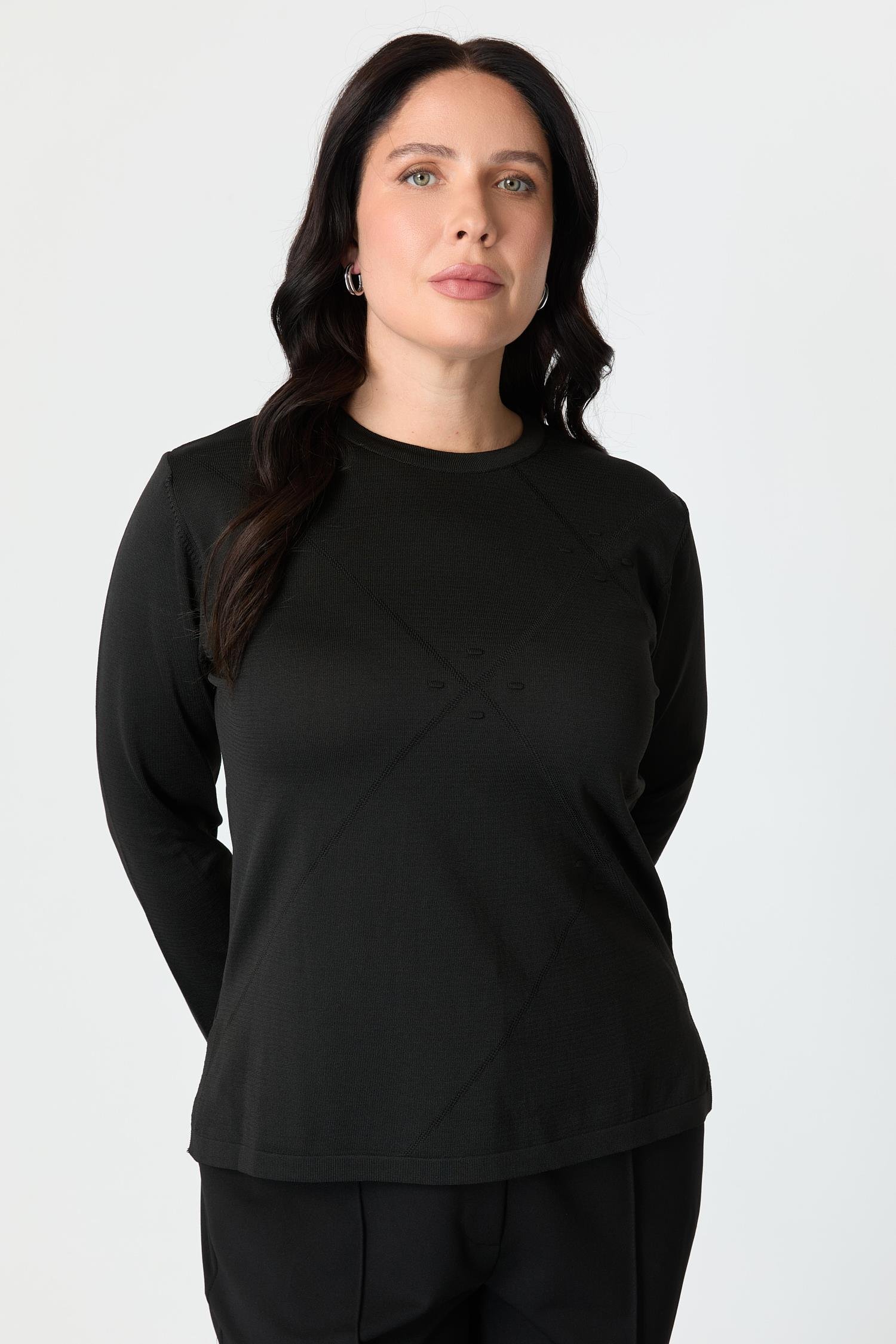 Büyük Beden Yuvarlak Yaka Triko kazak-SİYAH