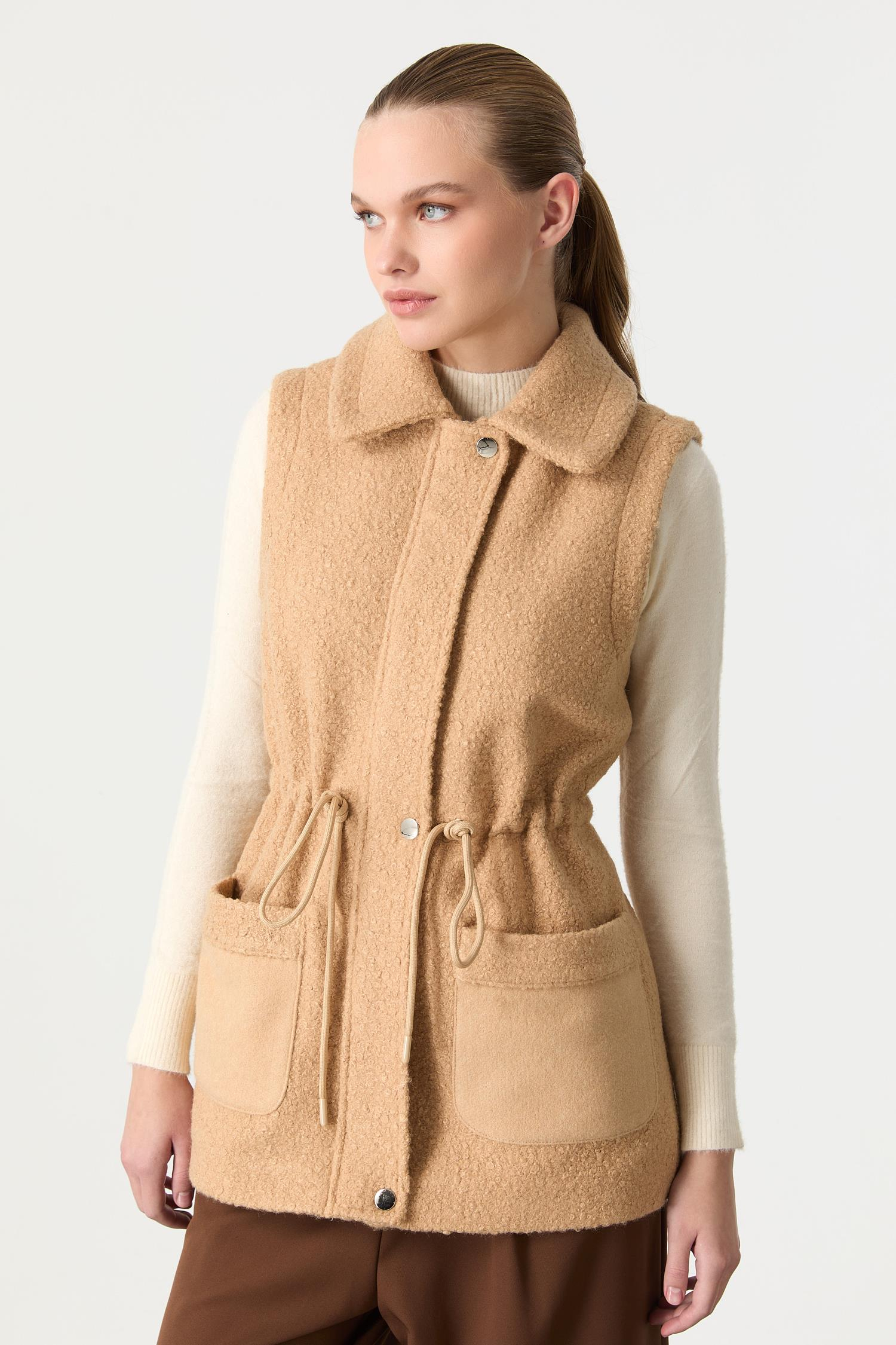 Cep Detaylı Buklet Ceket-CAMEL