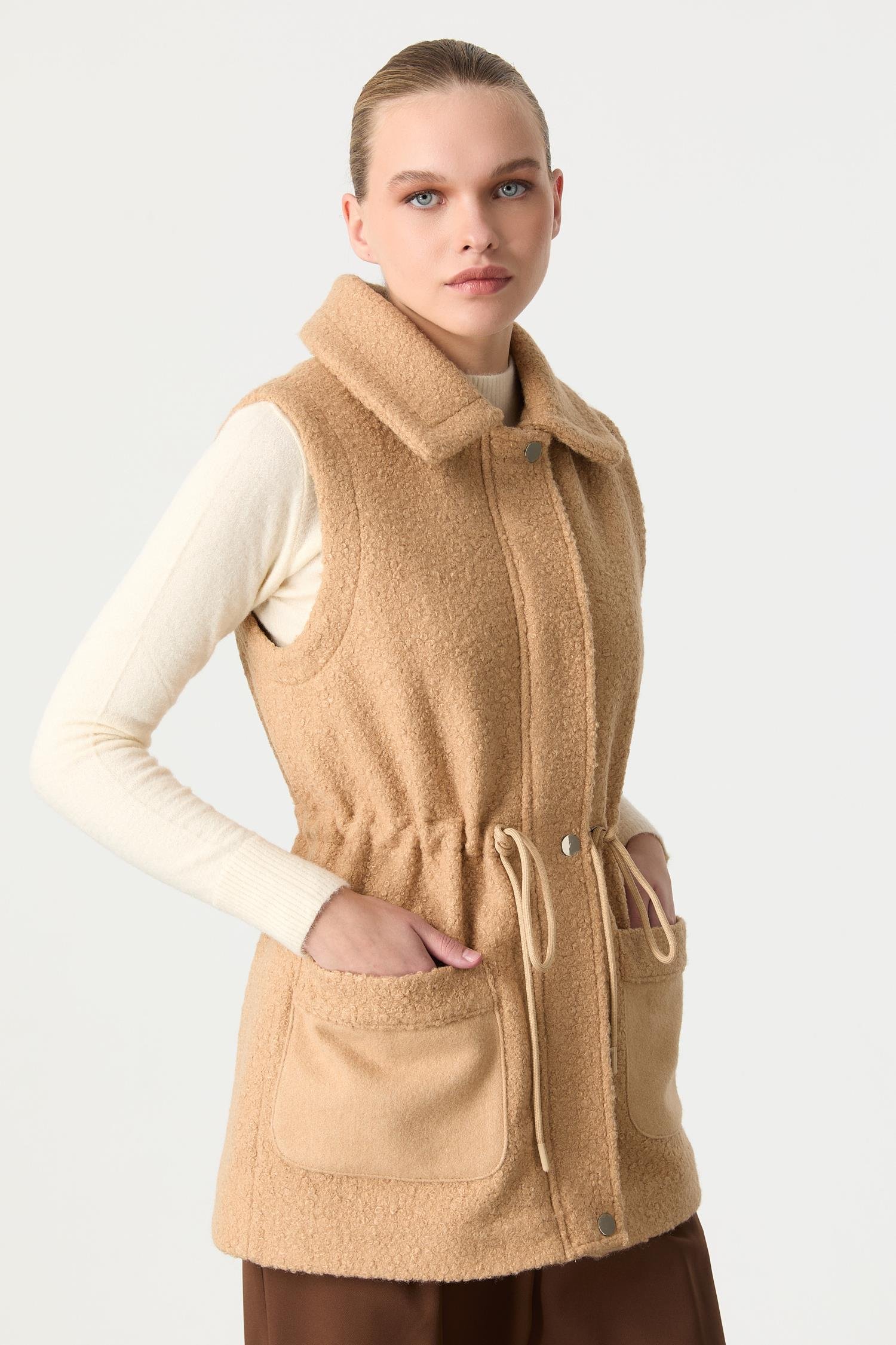 Cep Detaylı Buklet Ceket-CAMEL