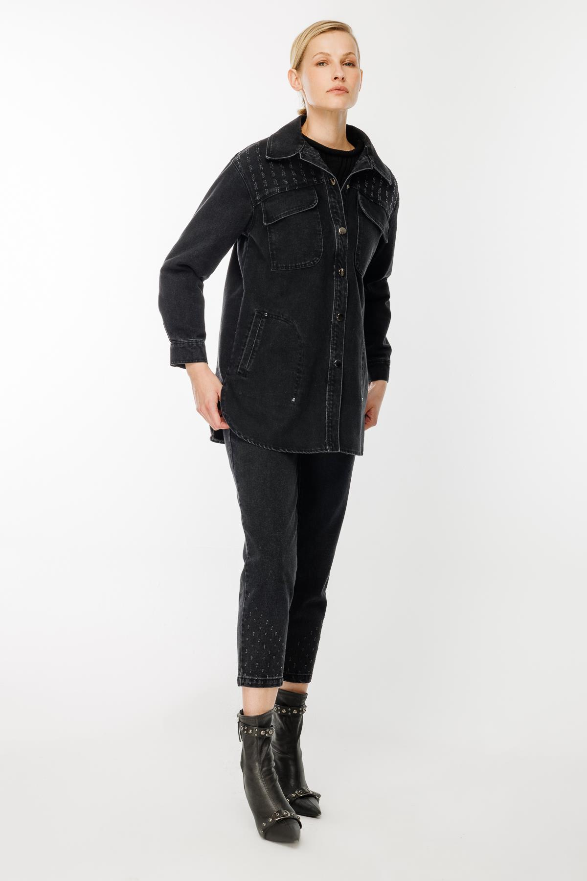 Cep Detaylı Kot Ceket-SİYAH