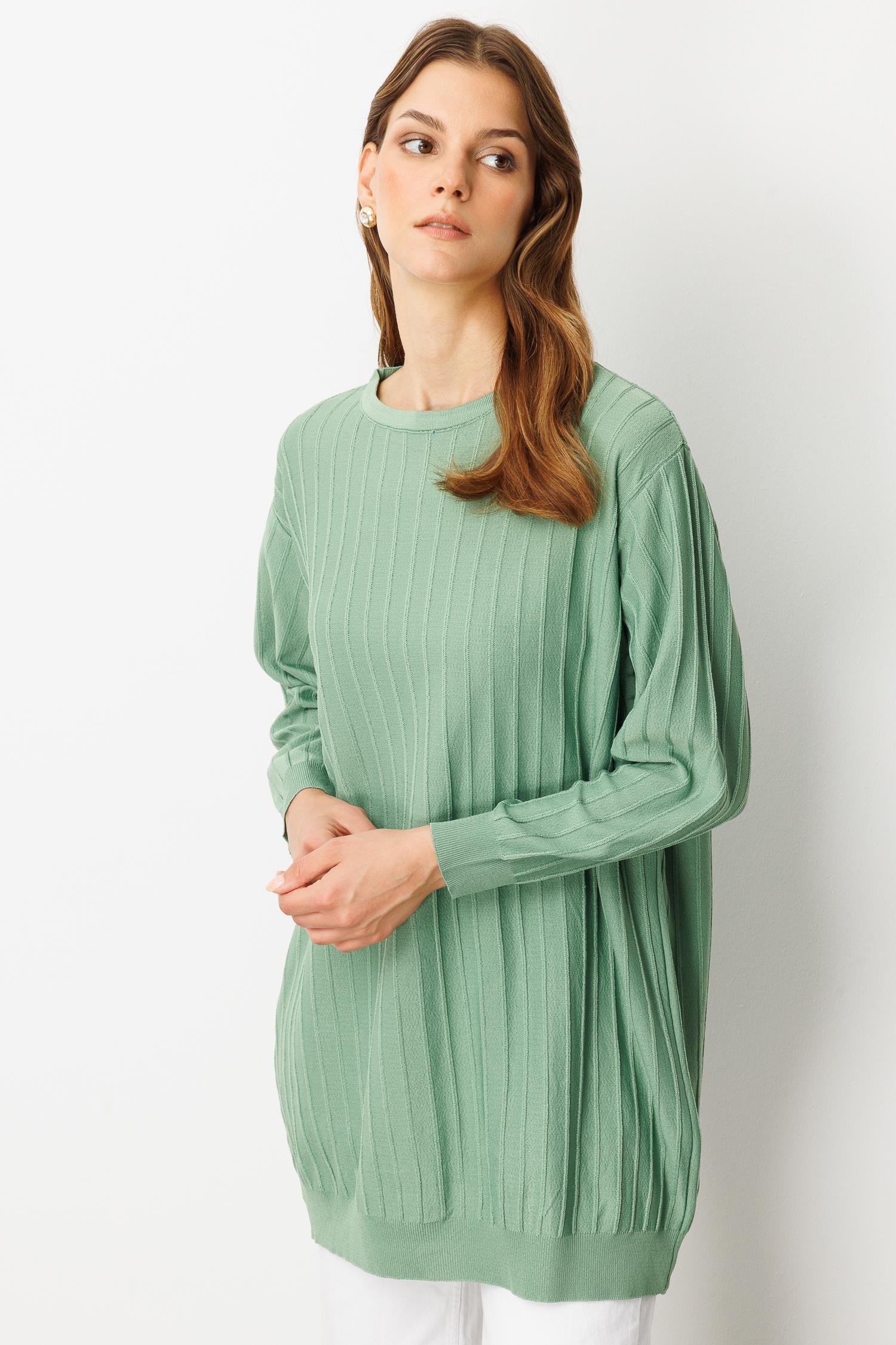 Çizgi Desen Pamuklu Triko Tunik-ÇAĞLA