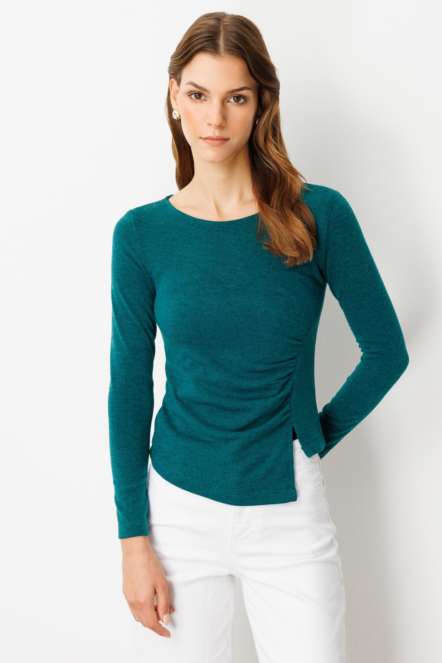 Drape Detaylı Dokuma Bluz-YEŞİL