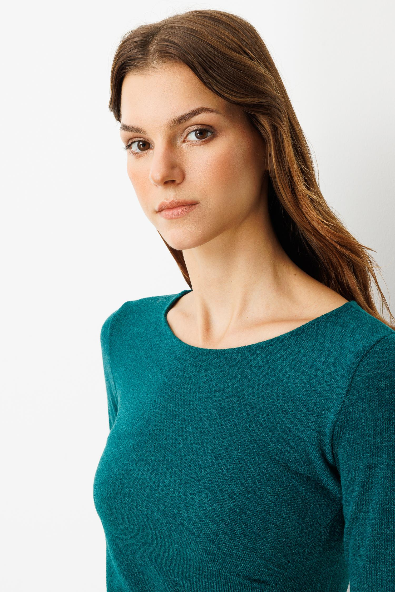 Drape Detaylı Dokuma Bluz-YEŞİL