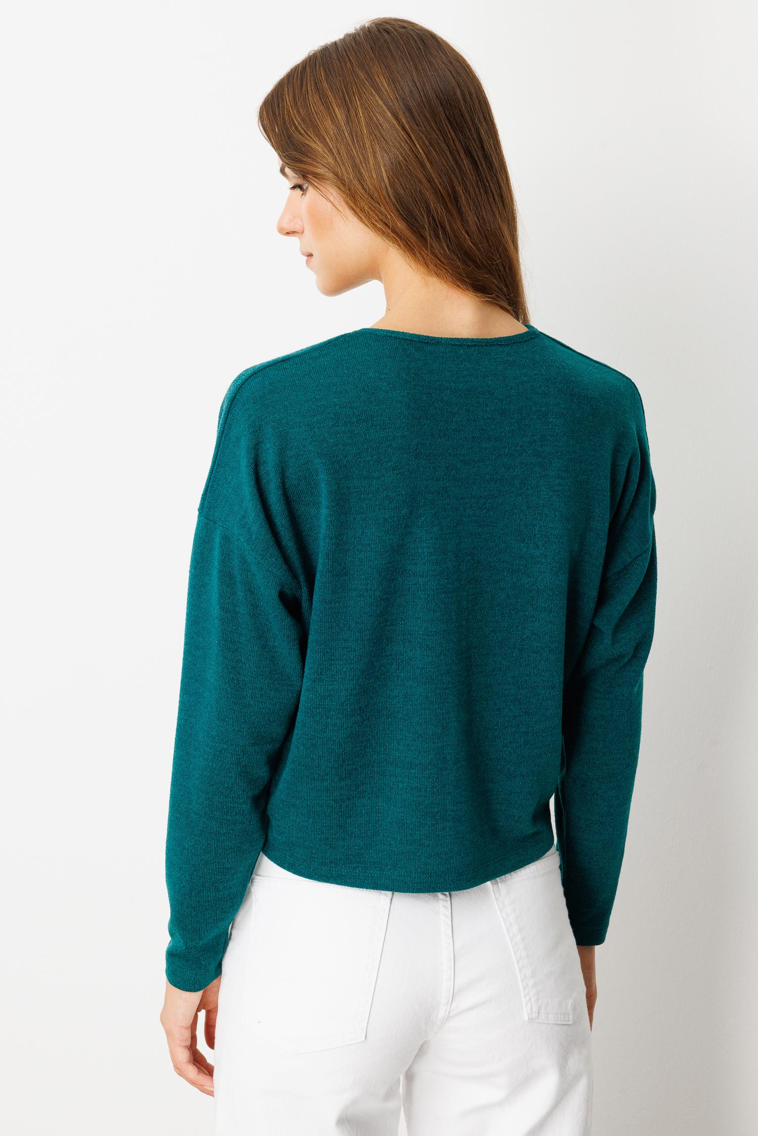 Drapeli V Yaka Dokuma Bluz-YEŞİL