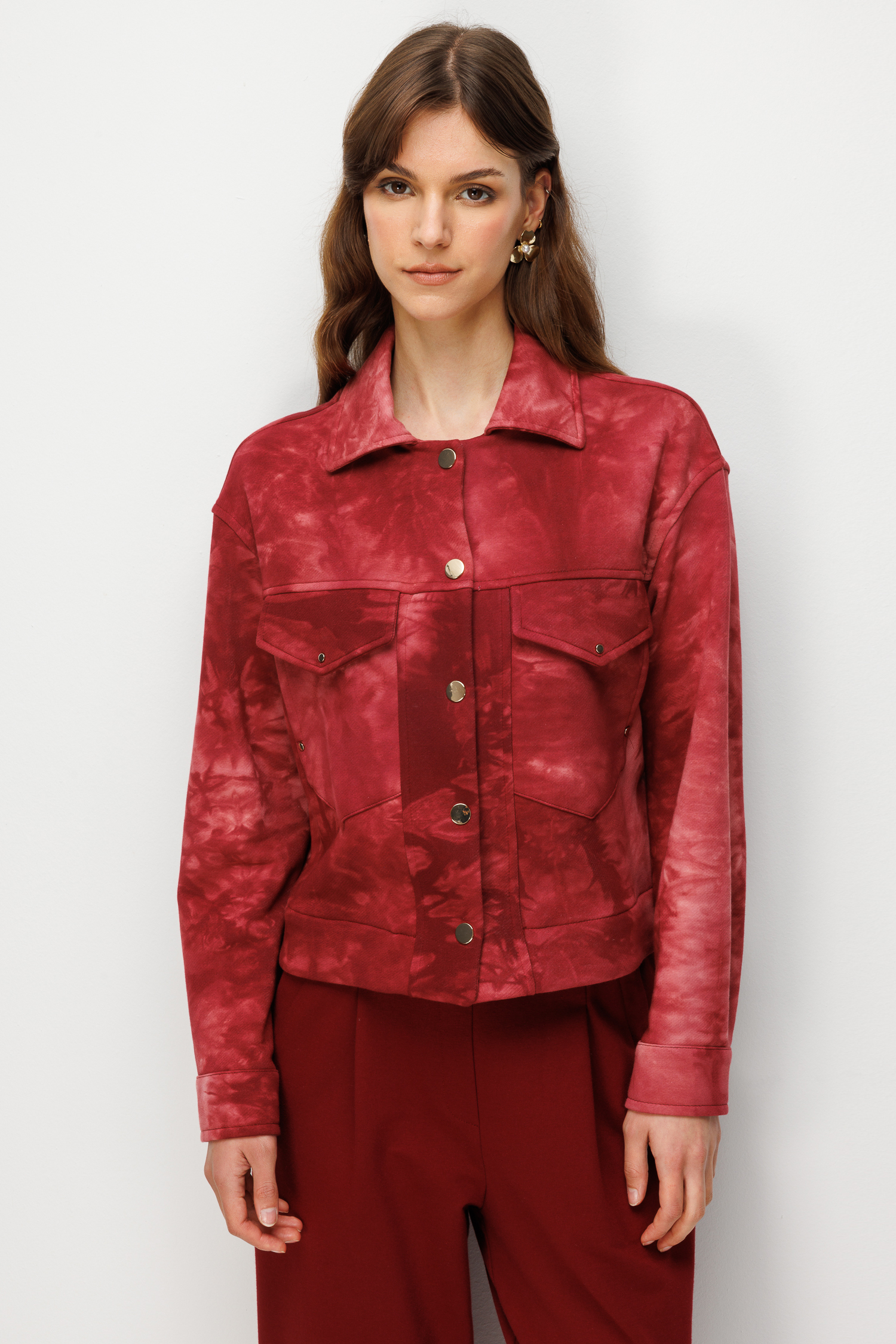 Düğme Detaylı Batik Ceket-BORDO