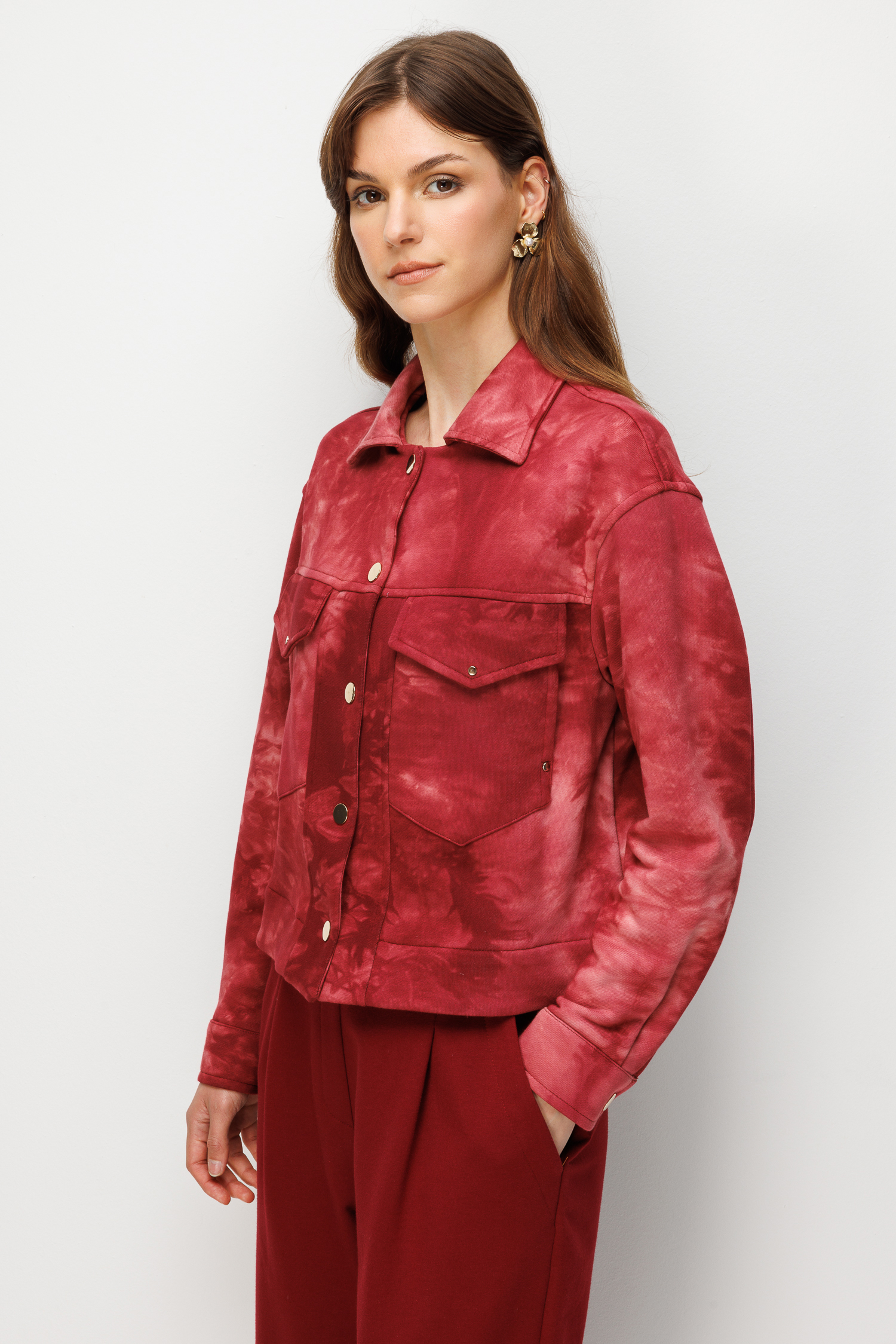 Düğme Detaylı Batik Ceket-BORDO