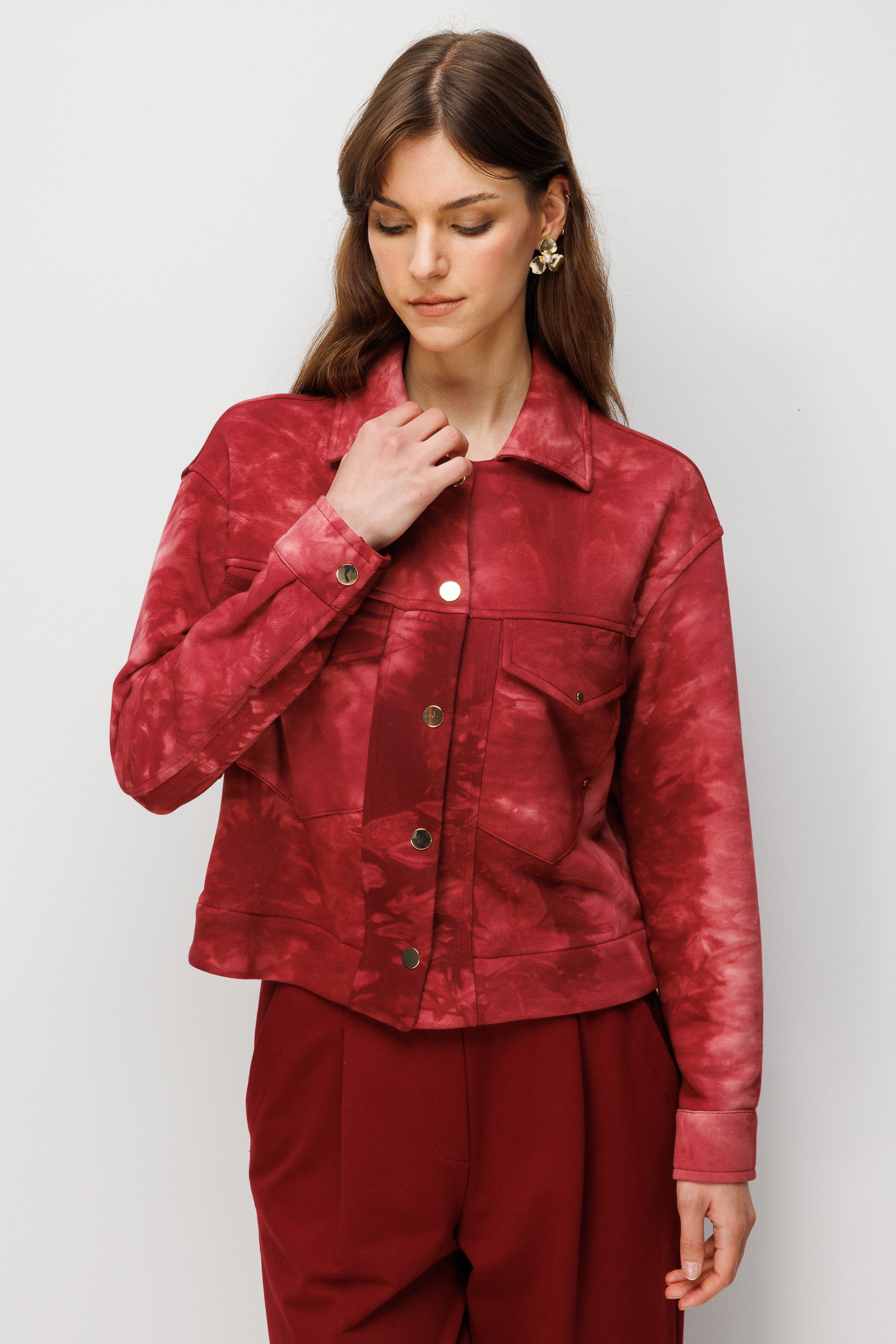 Düğme Detaylı Batik Ceket-BORDO