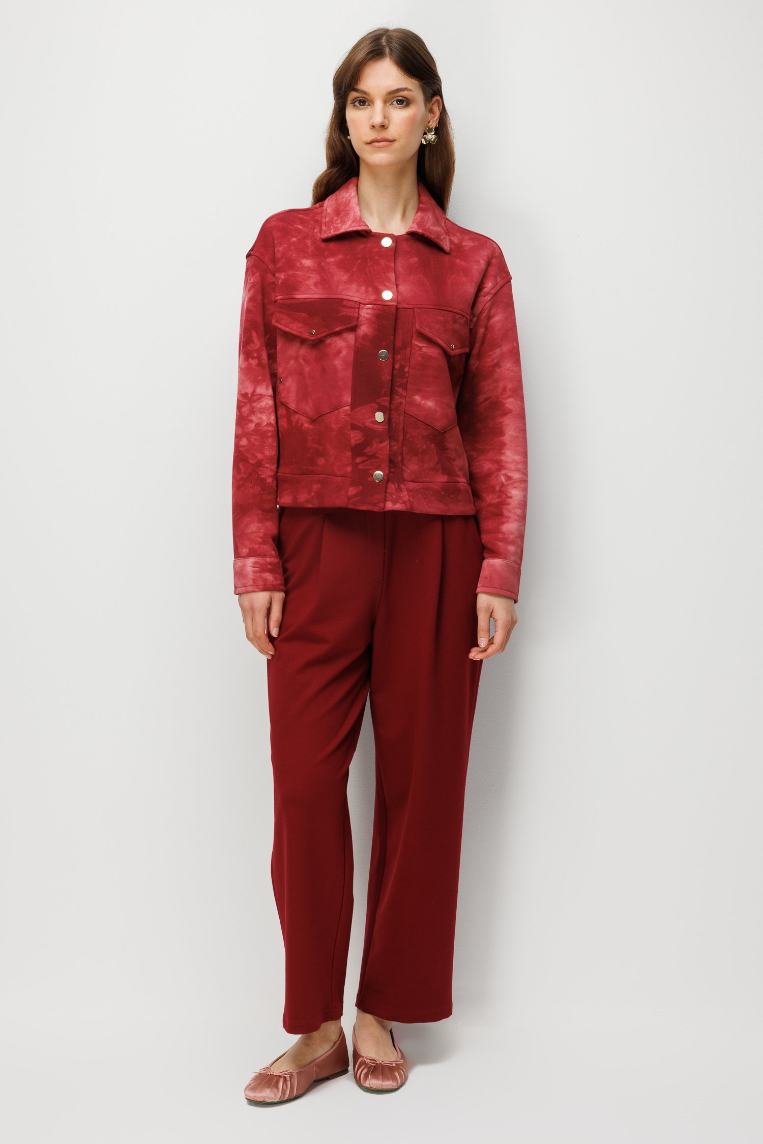 Düğme Detaylı Batik Ceket-BORDO