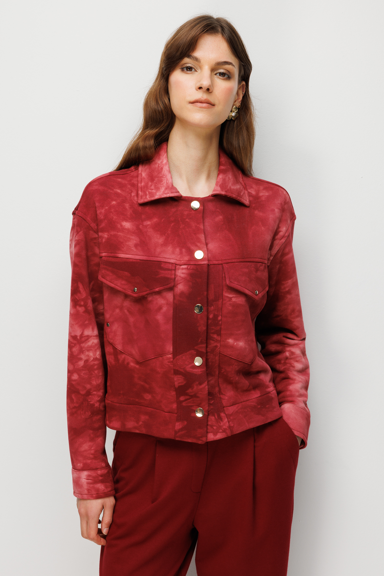 Düğme Detaylı Batik Ceket-BORDO