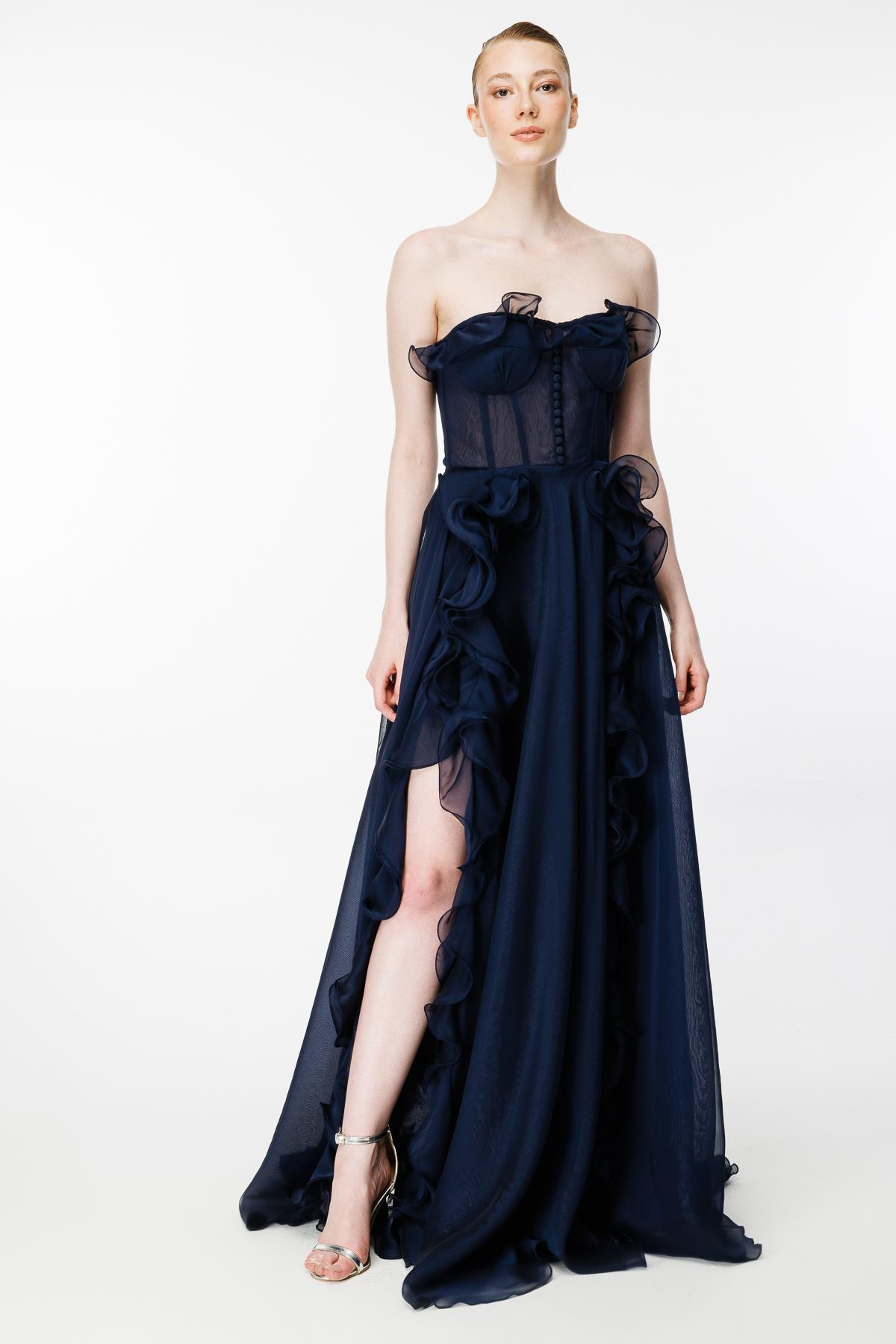 Eteği Volanlı Straplez Abiye-LACI