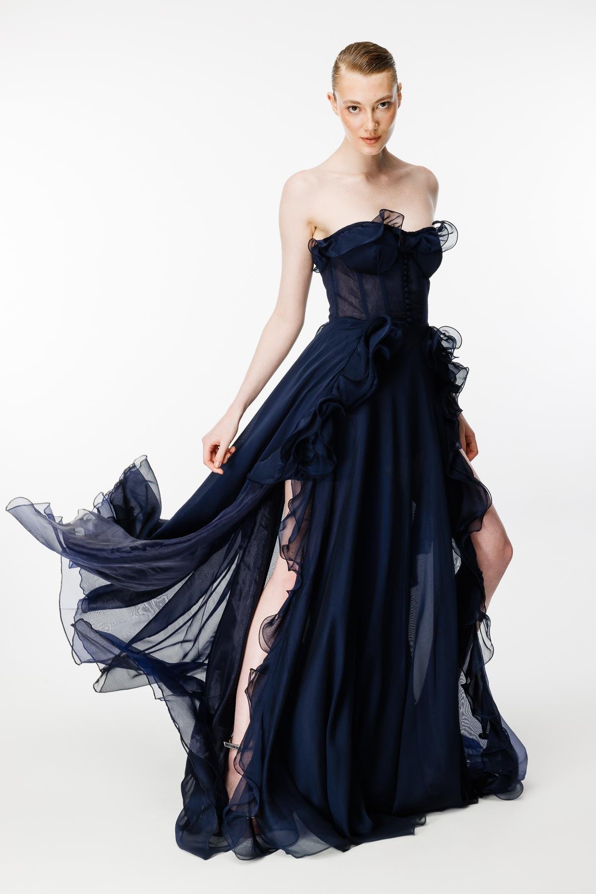 Eteği Volanlı Straplez Abiye-LACI