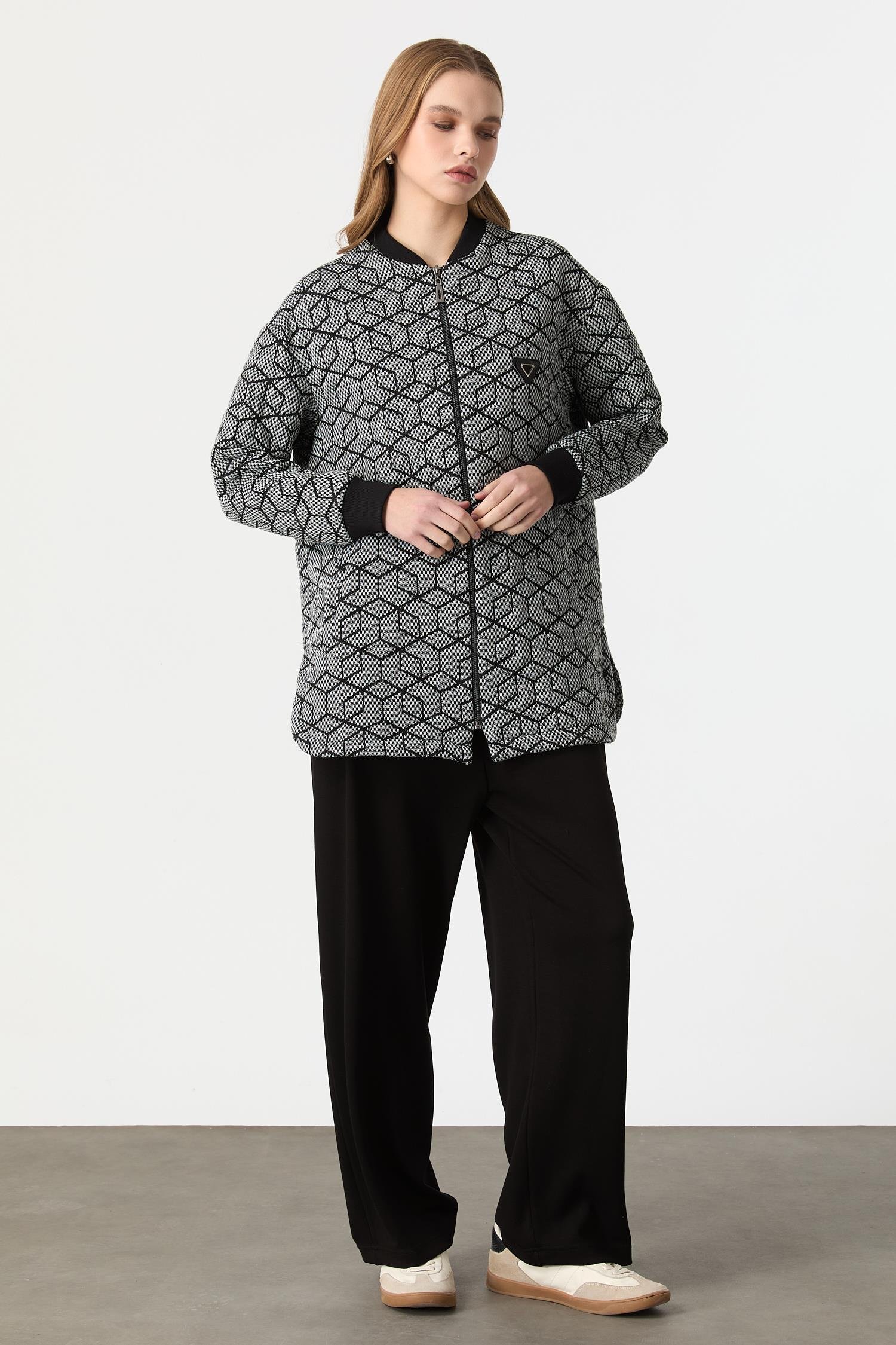 Fermuar Detaylı Dokuma Tunik Ceket-SİYAH