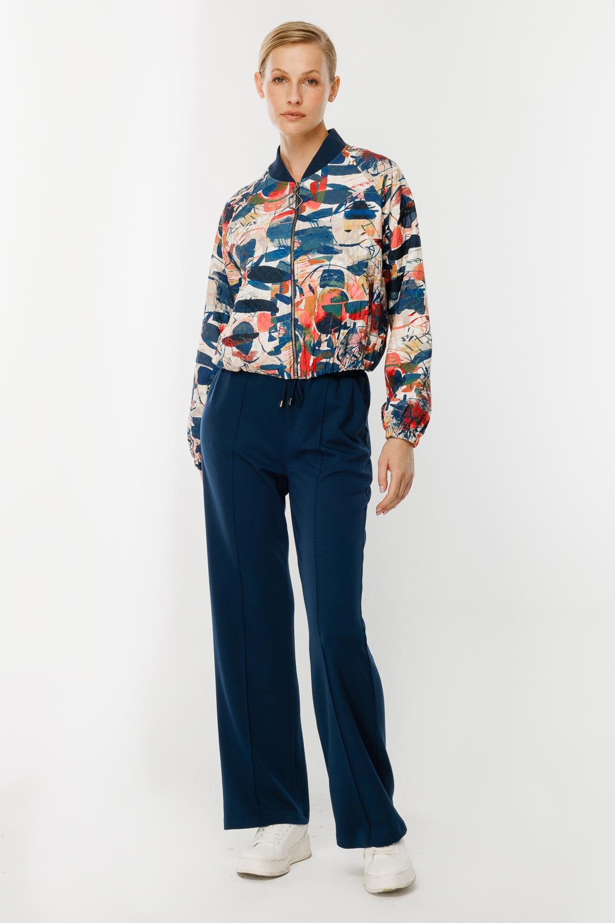 Fermuar Detaylı Kapitone Ceket-MAVİ