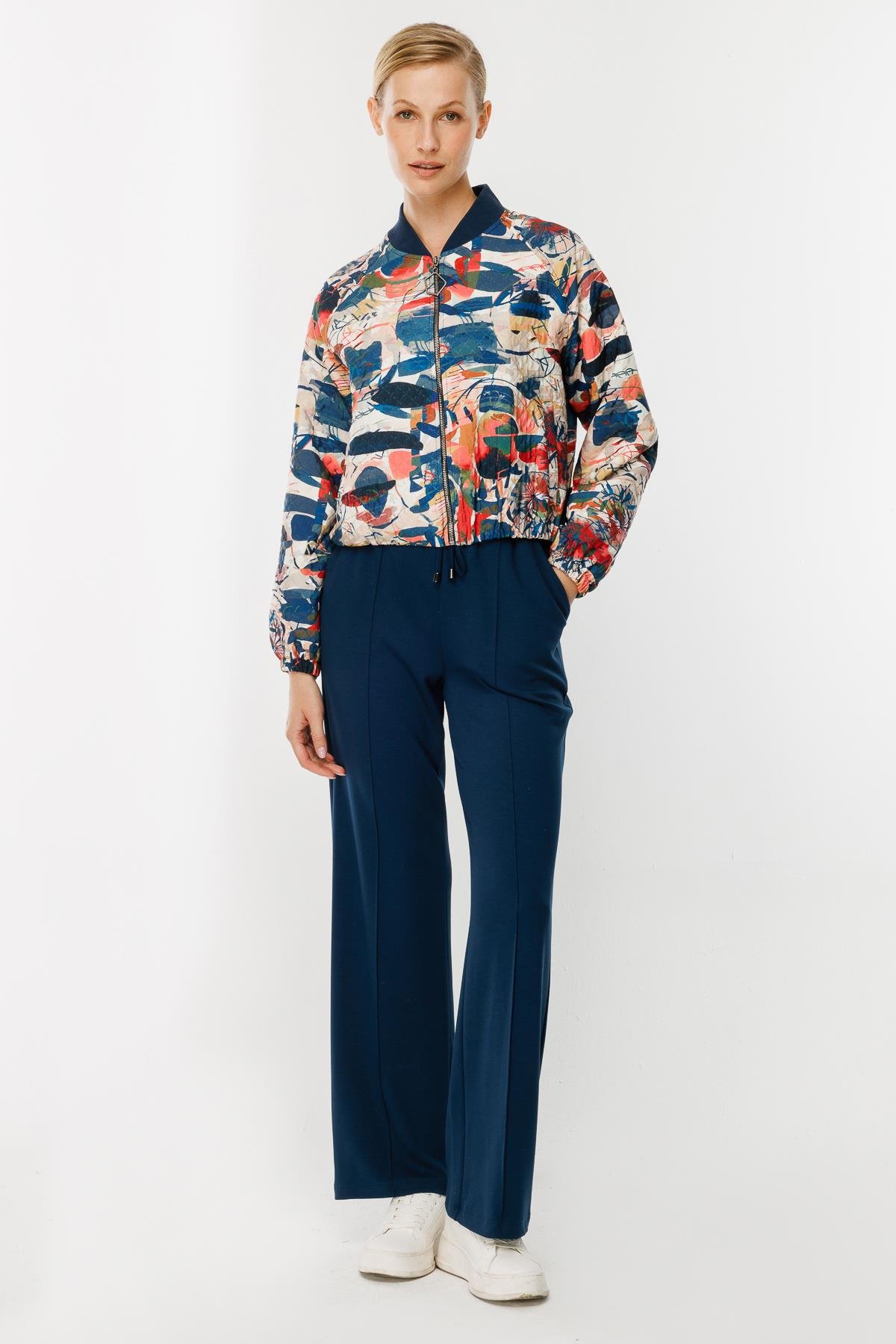 Fermuar Detaylı Kapitone Ceket-MAVİ