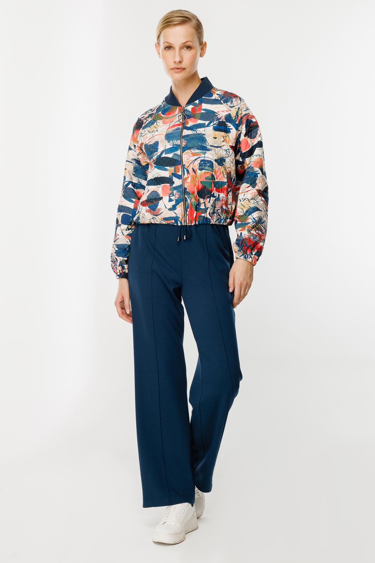 Fermuar Detaylı Kapitone Ceket-MAVİ