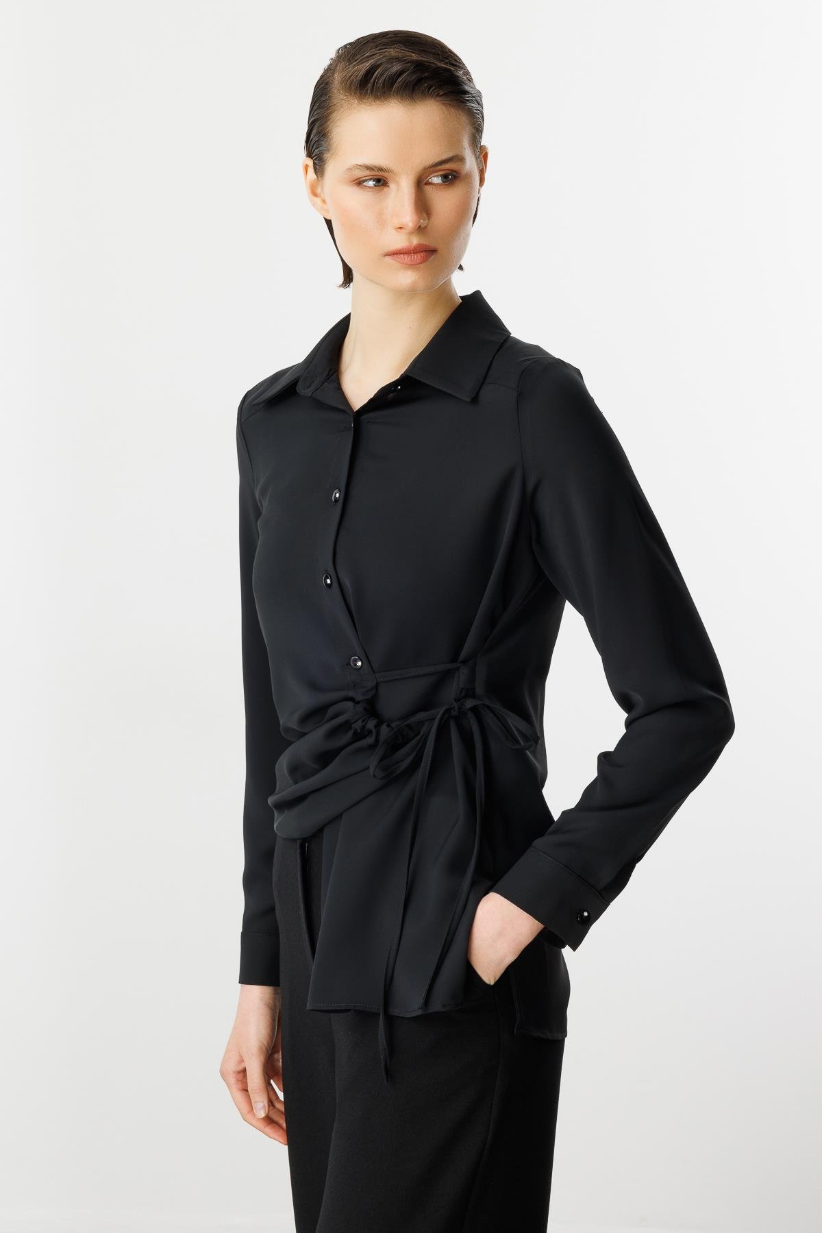 İp Detaylı Gömlek-SİYAH