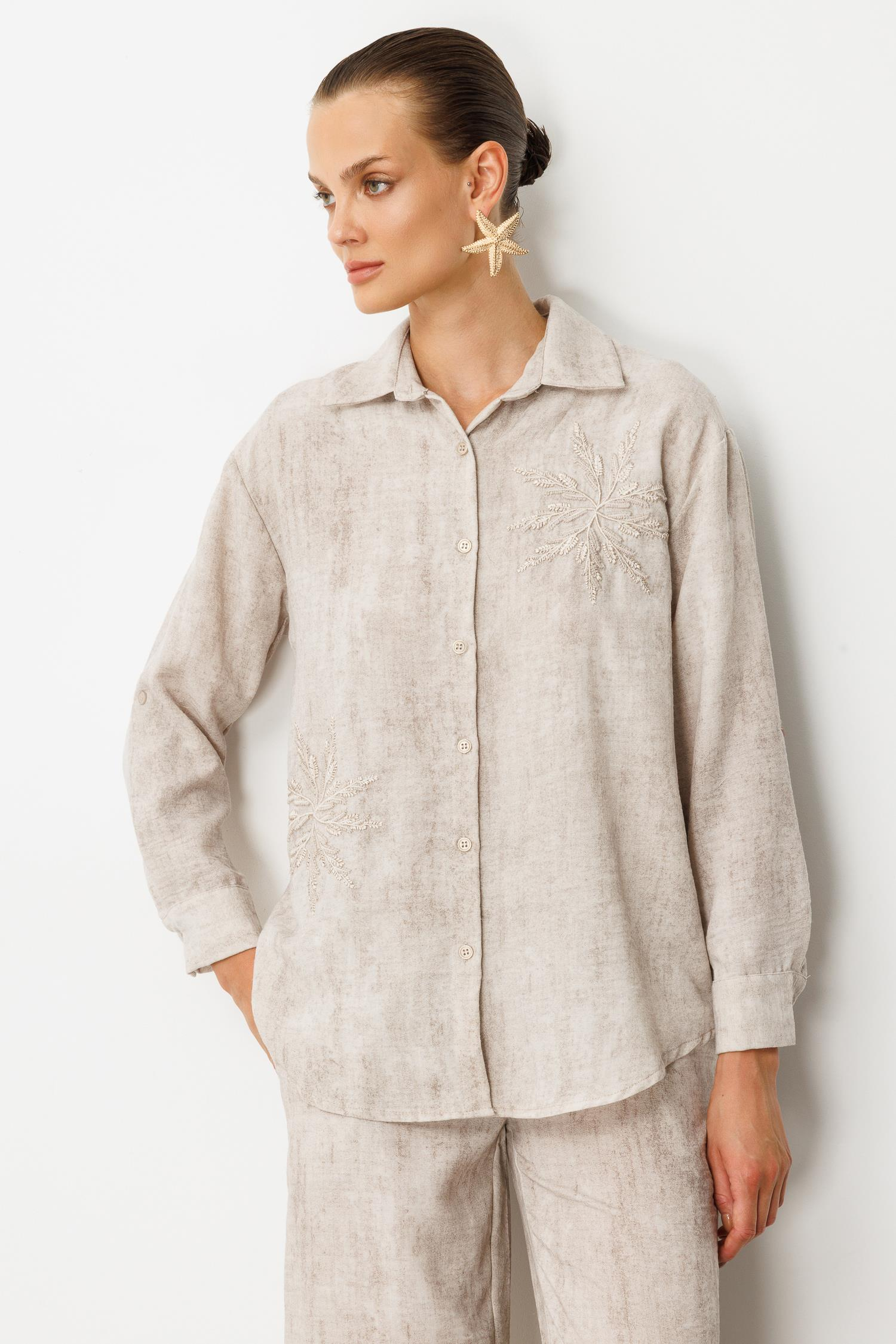 İşleme Detaylı Keten Görünüm Takım-VİZON