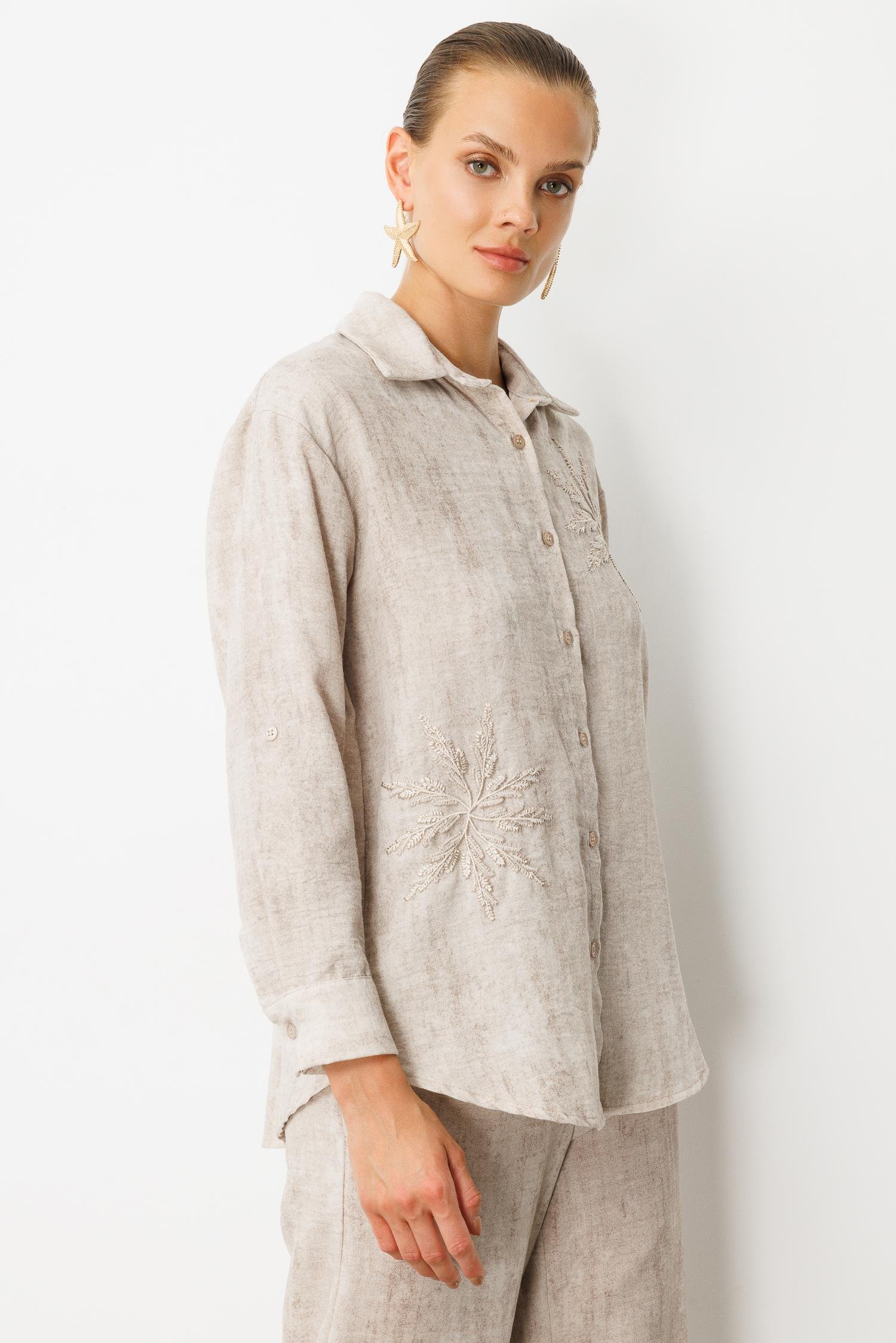 İşleme Detaylı Keten Görünüm Takım-VİZON