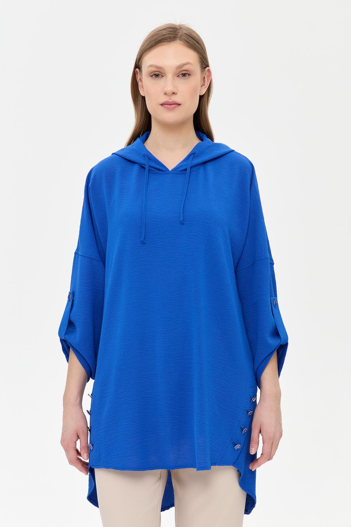 Kapüşonlu Düğme Detaylı Tunik-SAX