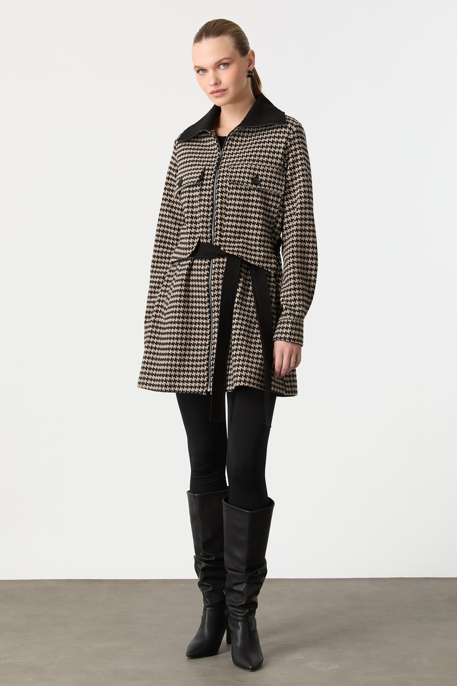 Kazayağı Desen Fermuar Detaylı Kaban-VİZON