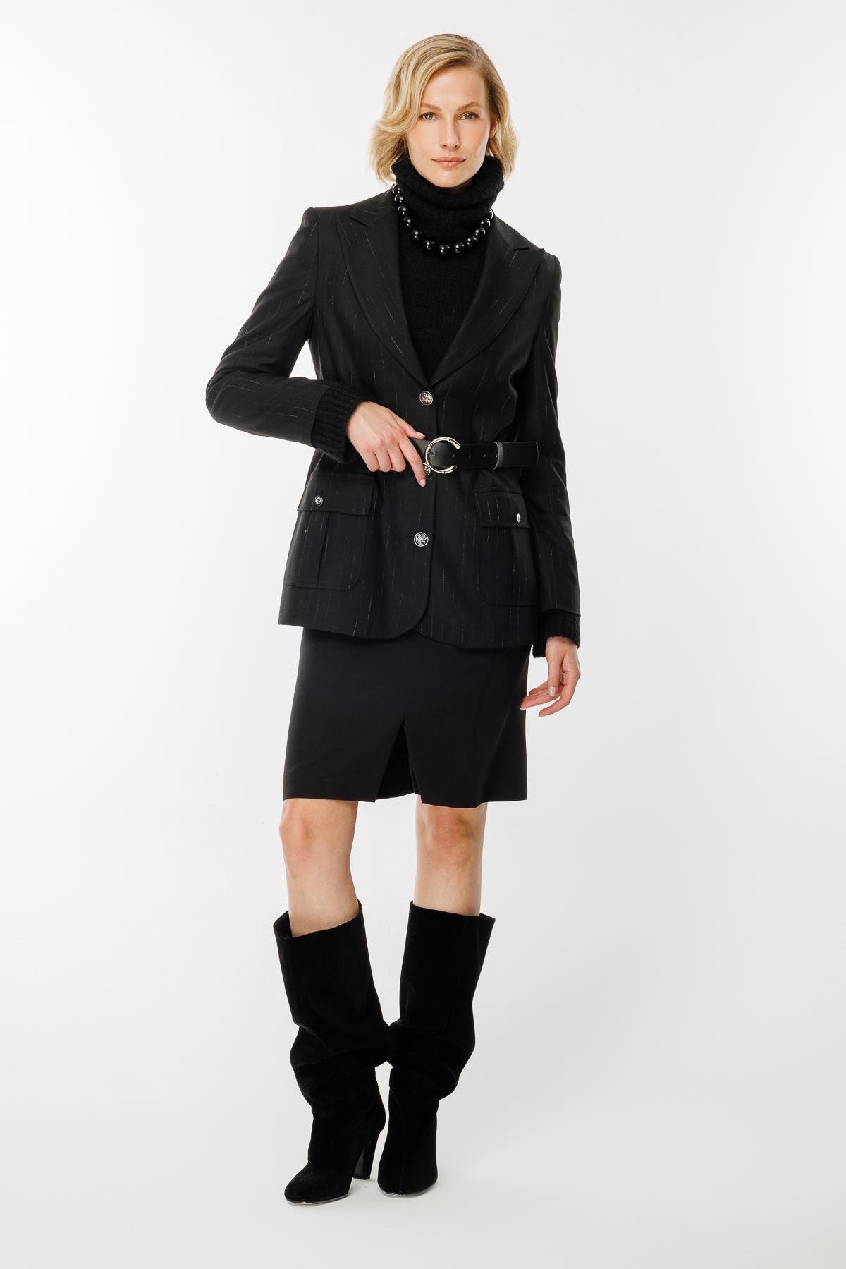 Kemer Detaylı Ceket-SİYAH