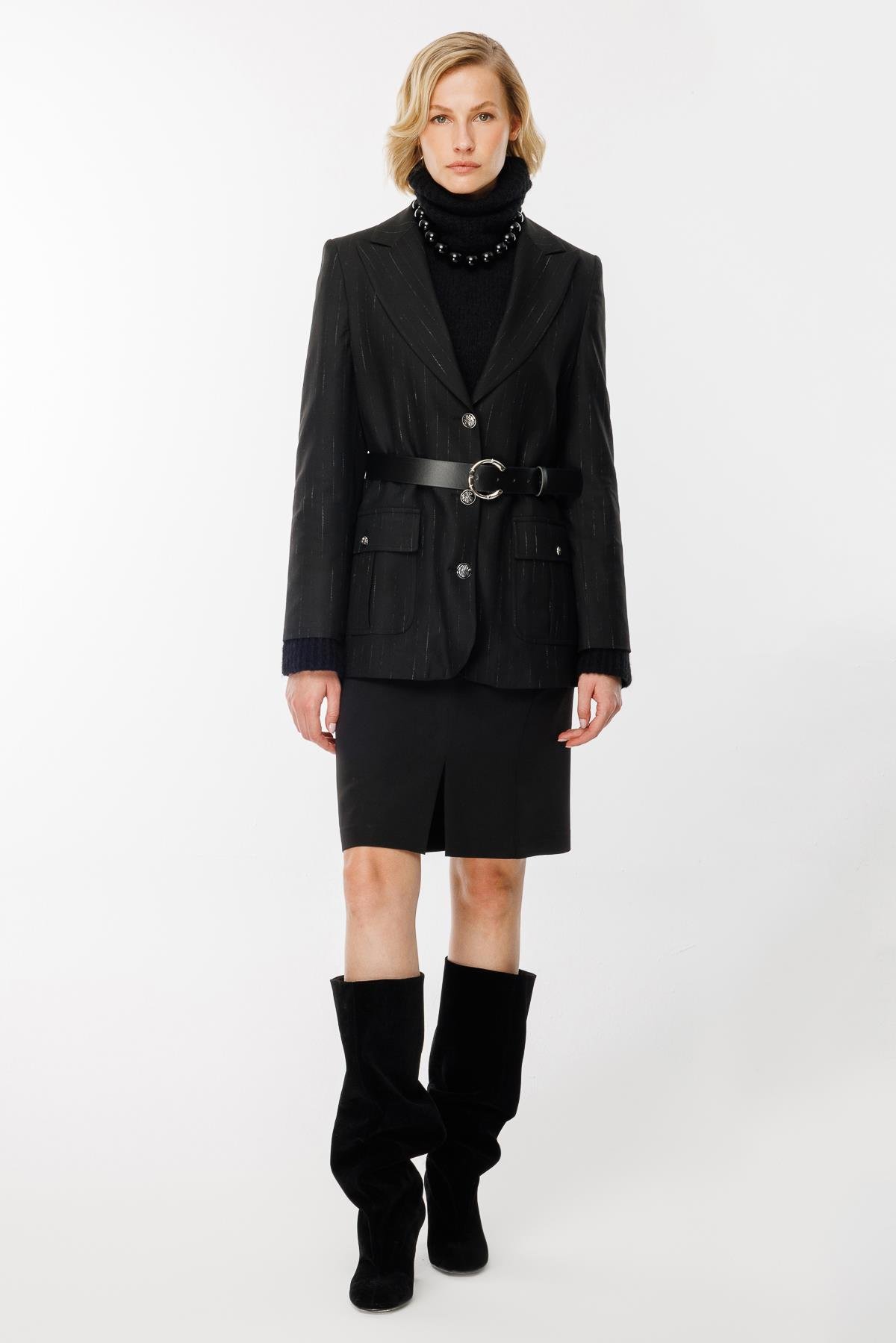 Kemer Detaylı Ceket-SİYAH