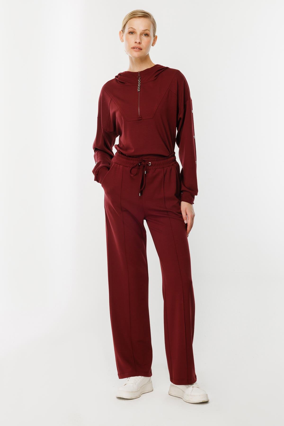 Kolları Düğme Detaylı Sweatshirt-BORDO