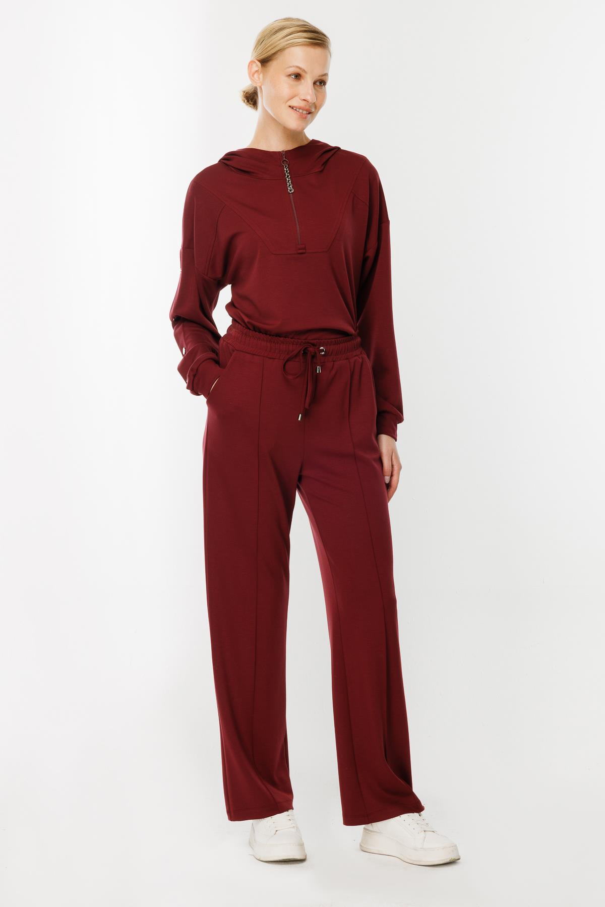 Kolları Düğme Detaylı Sweatshirt-BORDO