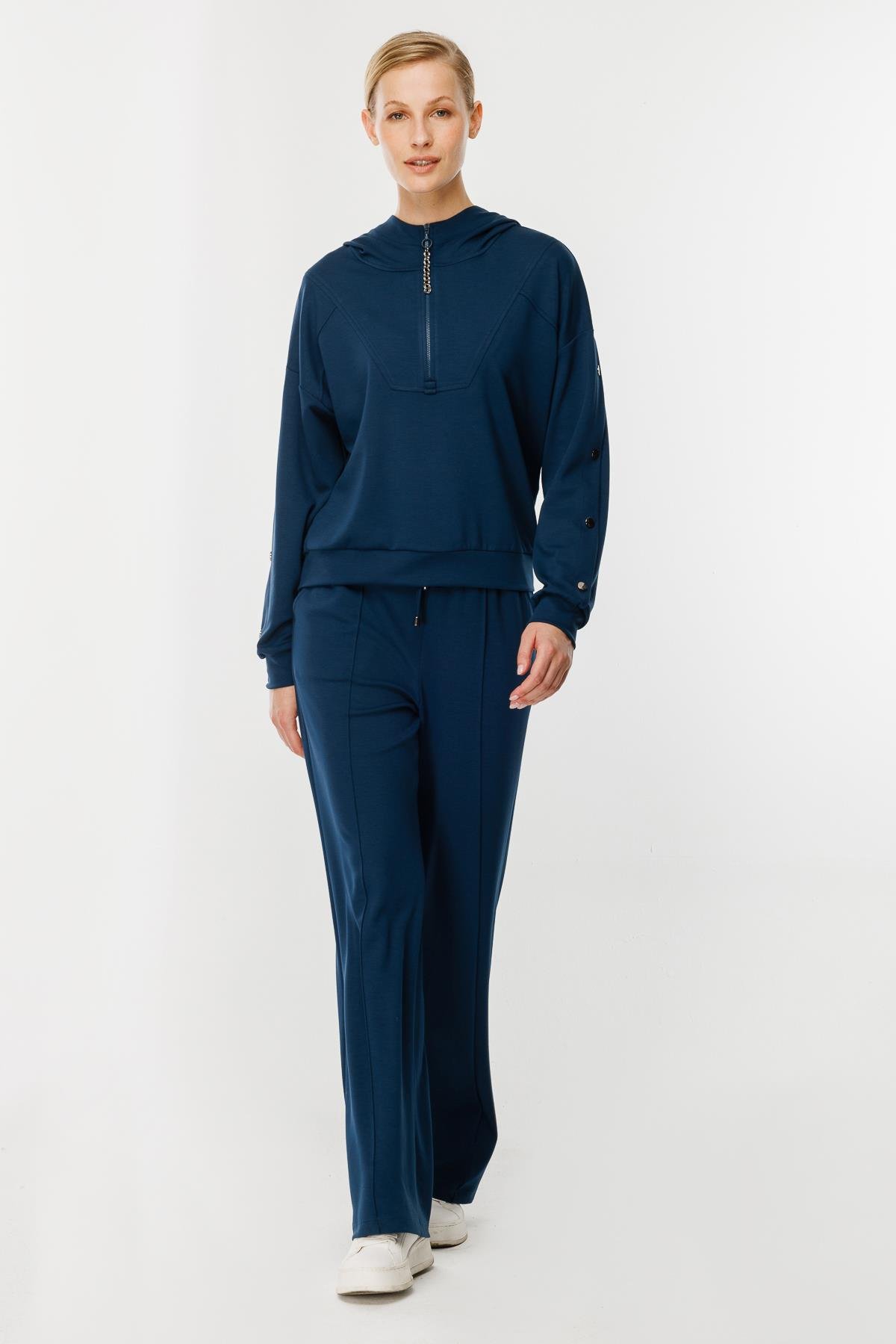 Kolları Düğme Detaylı Sweatshirt-PETROL